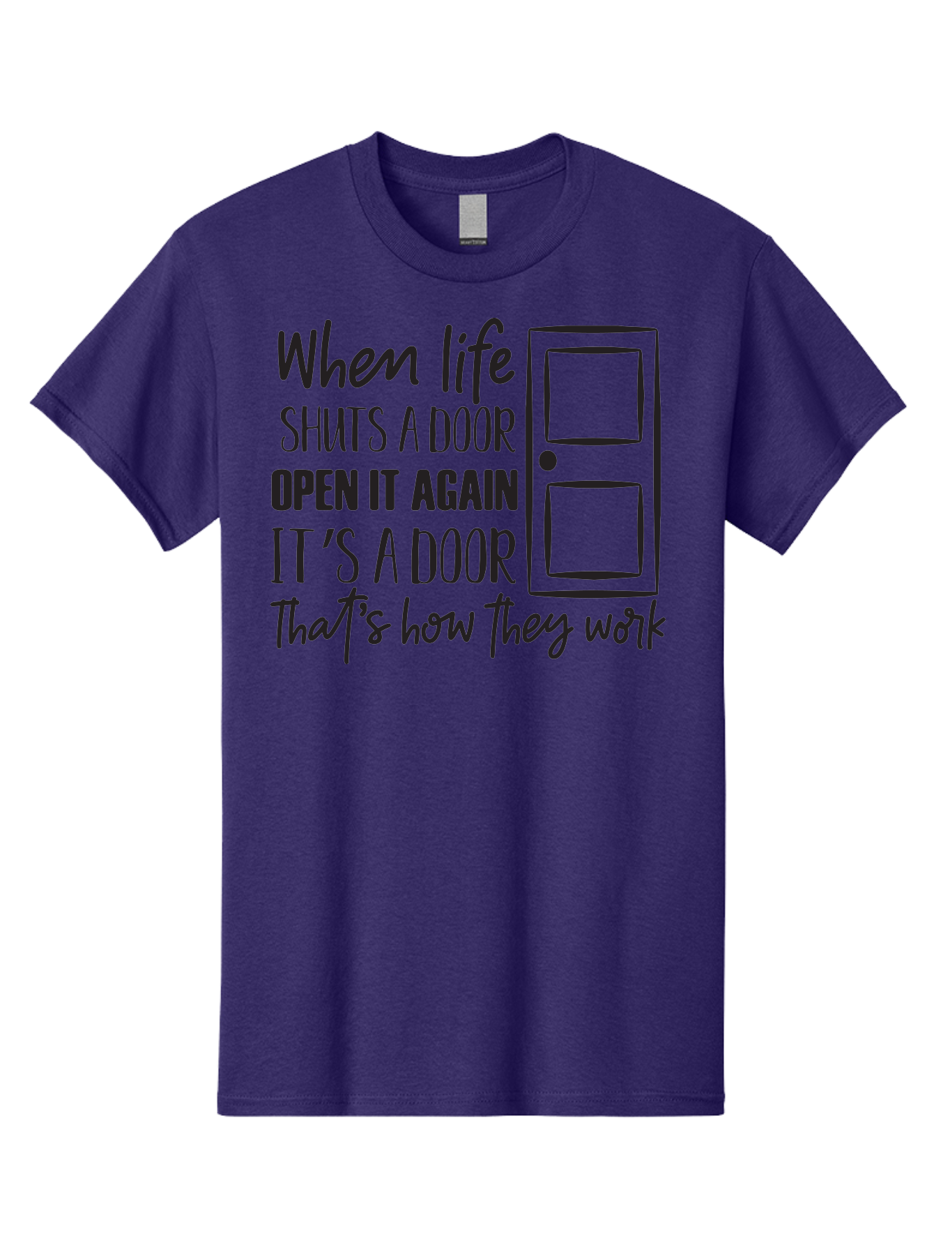 When-Life-Shuts-Door Men'S Graphic Tee, 100% Cotton, Comfortable Casual Summer Wear, Machine Washable, Inspirational Quote, Motivational Phrase, Door Illustration, New Opportunities, Positivity, Resilience, Perseverance, Success Aad307 7