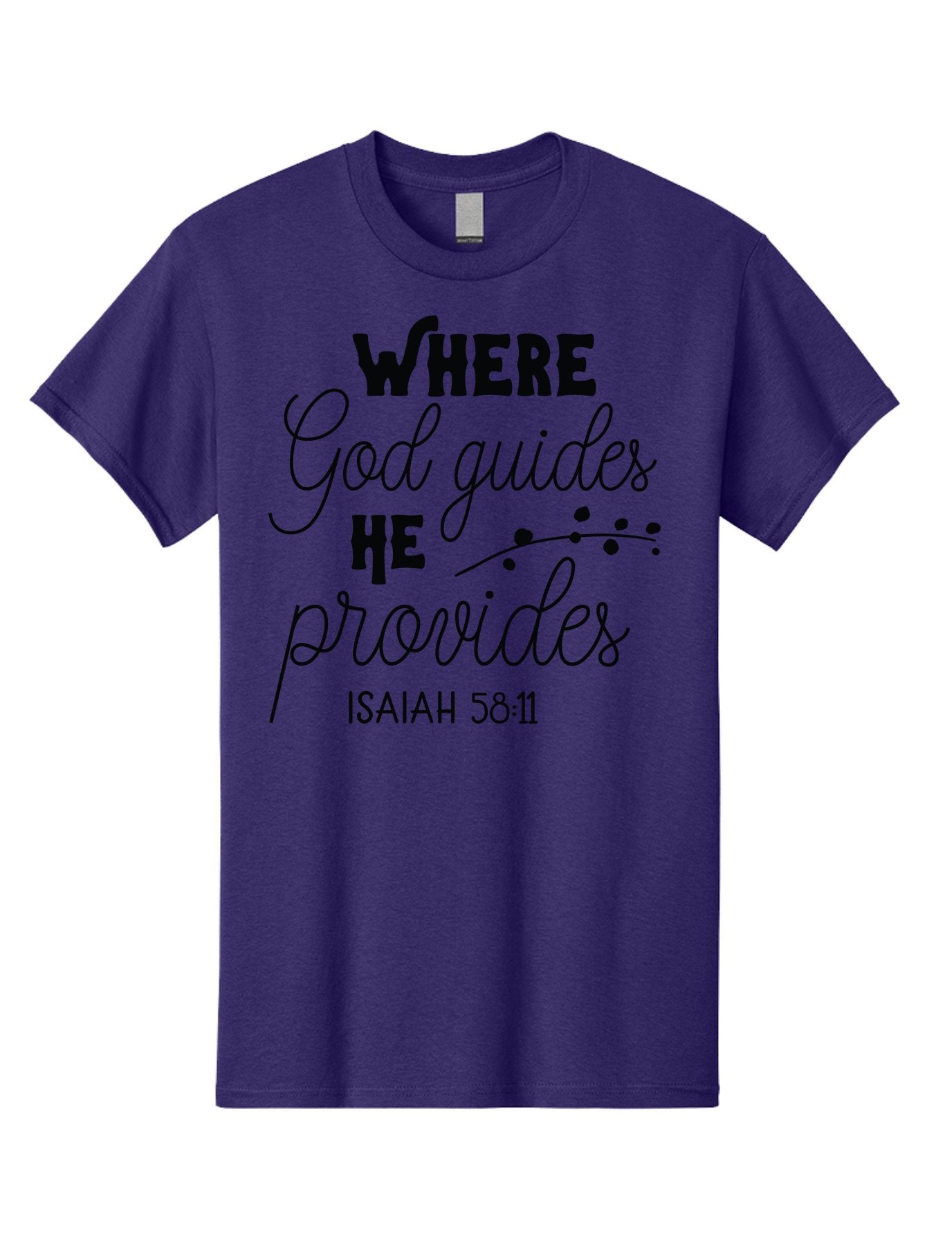 Where-God-Guides-He-Provides-1 Men'S Graphic Tee, 100% Cotton, Comfortable Casual Summer Wear, Machine Washable, Inspirational Quote, Isaiah 58:11, Bible Verse, Christian Faith, Motivation, Guidance, Provision, Spiritual Growth, Hope, Aad309 5