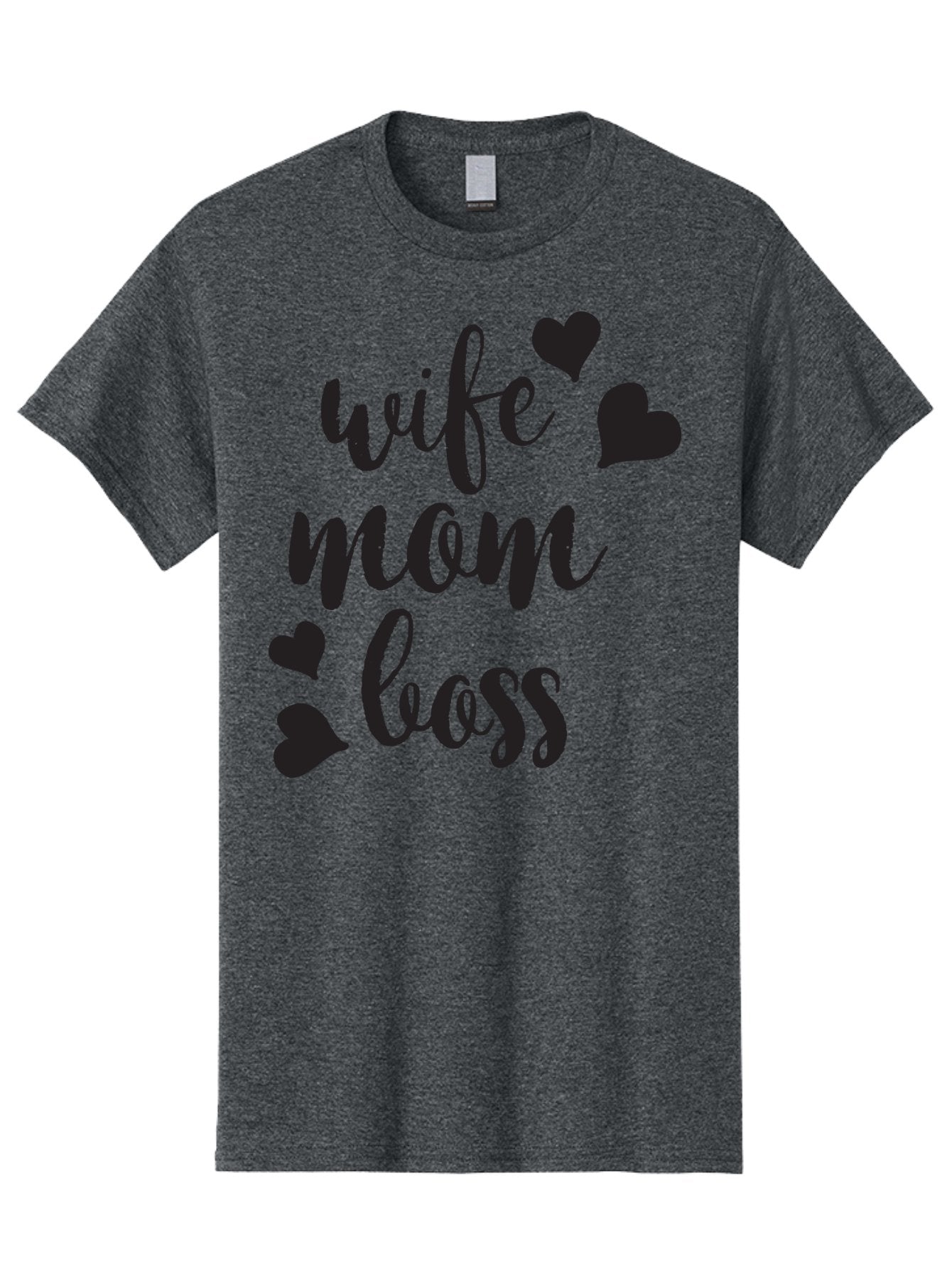 Wife-Mom-Boss Men'S Graphic Tee, 100% Cotton, Comfortable Casual Summer Wear, Machine Washable, Wife Mom Boss, Inspirational Quotes, Motivational Sayings, Empowering Women, Girl Power, Black Lettering, Heart Graphics, Modern Calligraphy Aad312 4