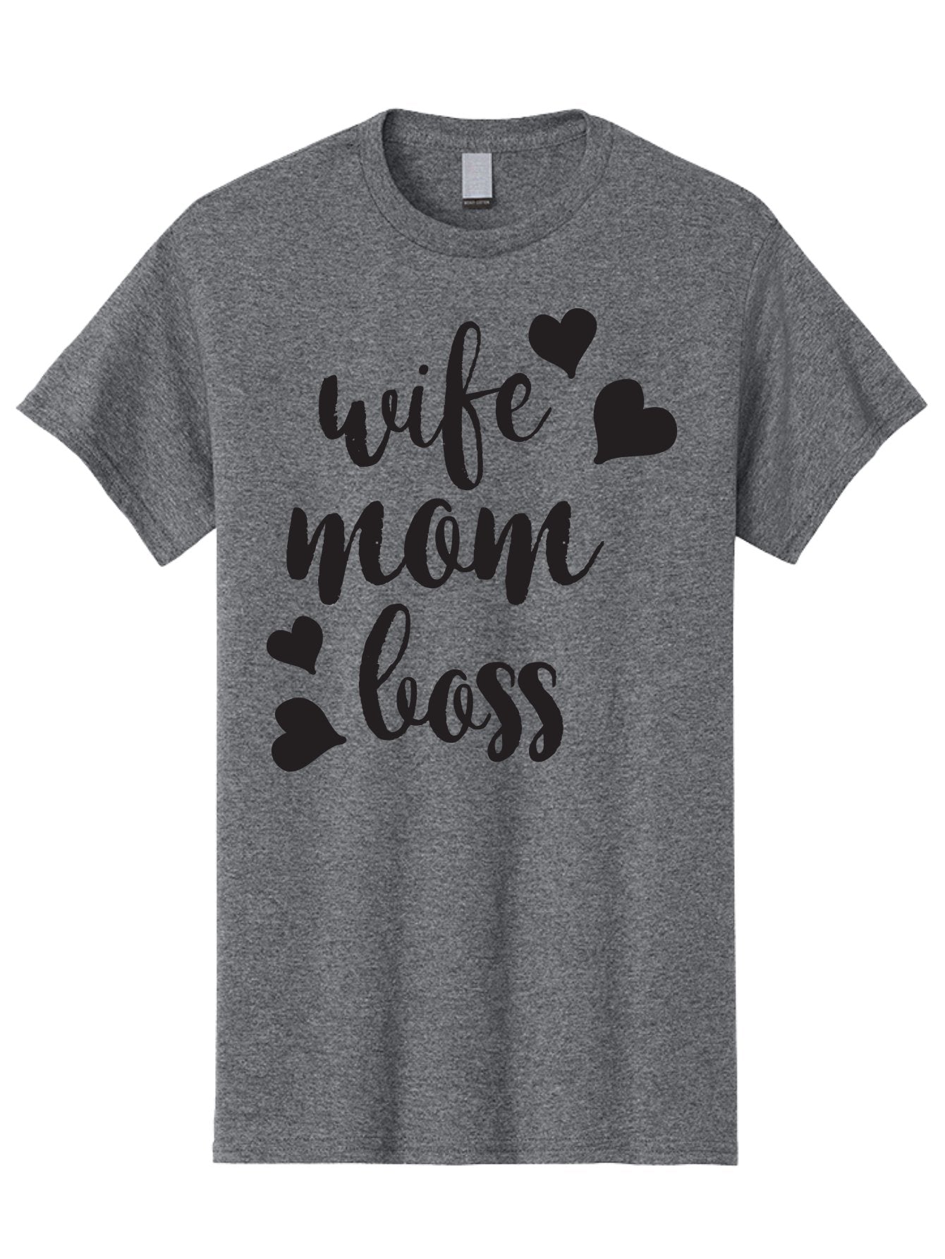 Wife-Mom-Boss Men'S Graphic Tee, 100% Cotton, Comfortable Casual Summer Wear, Machine Washable, Wife Mom Boss, Inspirational Quotes, Motivational Sayings, Empowering Women, Girl Power, Black Lettering, Heart Graphics, Modern Calligraphy Aad312