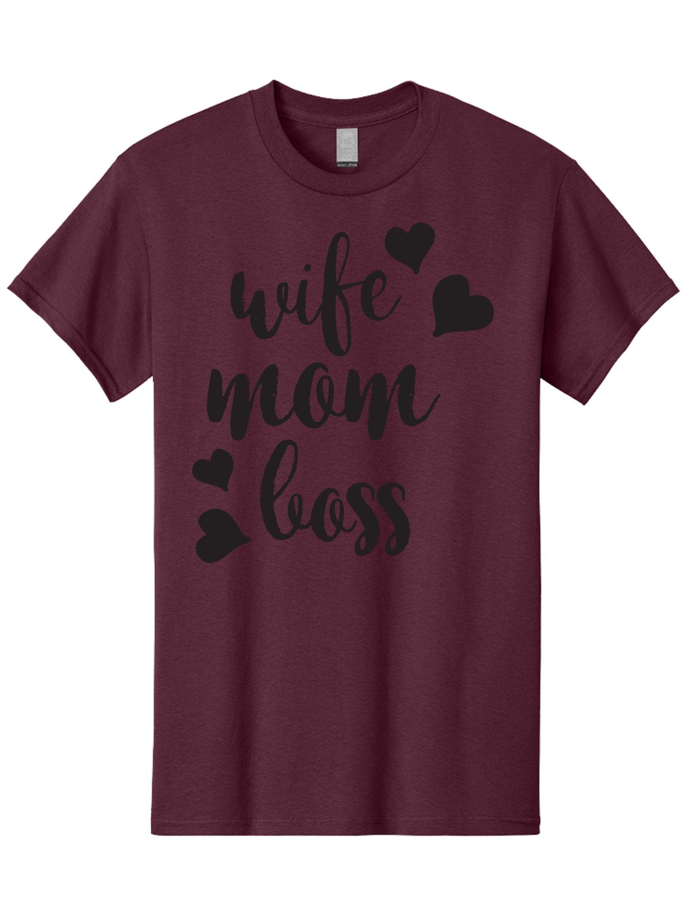 Wife-Mom-Boss Men'S Graphic Tee, 100% Cotton, Comfortable Casual Summer Wear, Machine Washable, Wife Mom Boss, Inspirational Quotes, Motivational Sayings, Empowering Women, Girl Power, Black Lettering, Heart Graphics, Modern Calligraphy Aad312 8