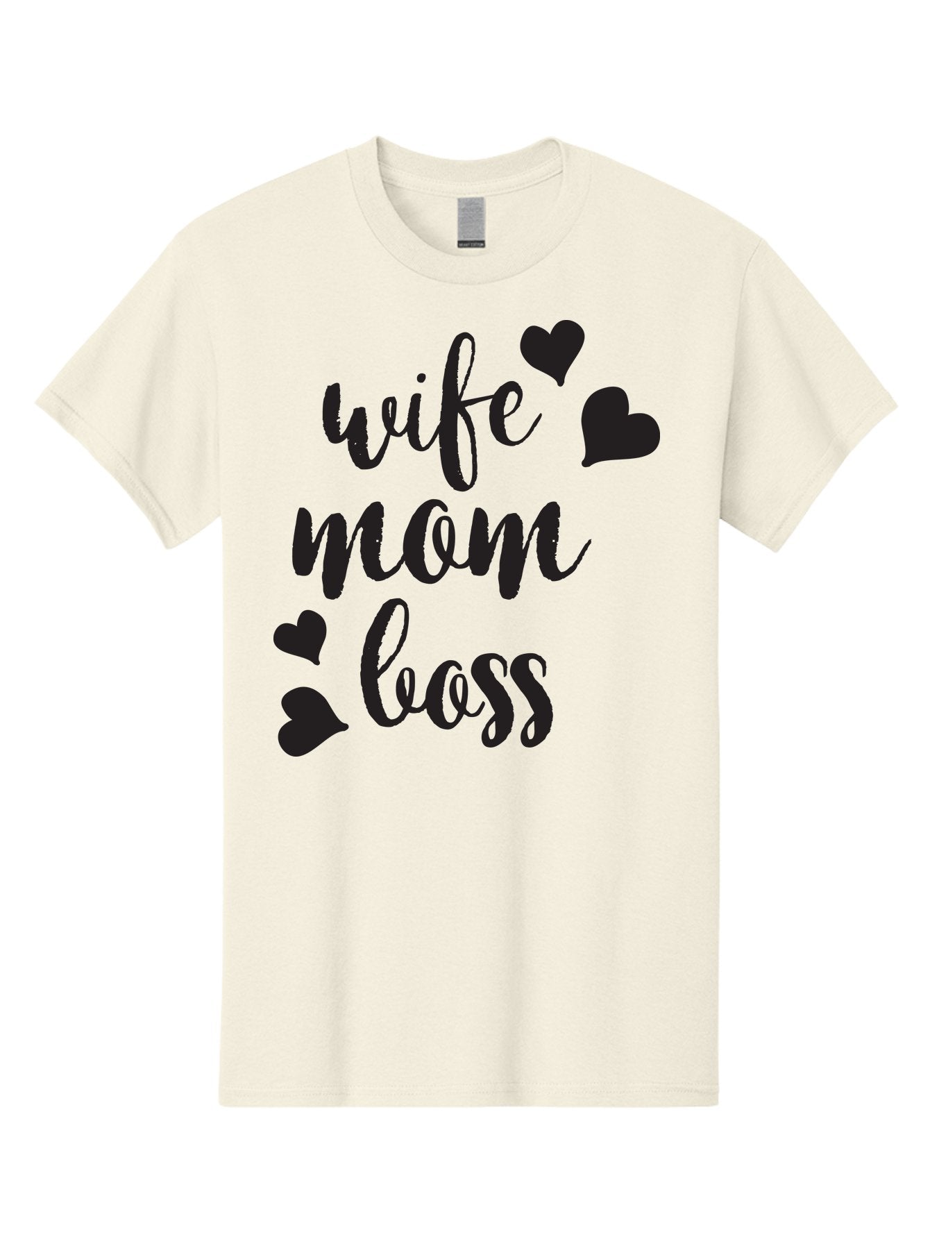 Wife-Mom-Boss Men'S Graphic Tee, 100% Cotton, Comfortable Casual Summer Wear, Machine Washable, Wife Mom Boss, Inspirational Quotes, Motivational Sayings, Empowering Women, Girl Power, Black Lettering, Heart Graphics, Modern Calligraphy Aad312 7