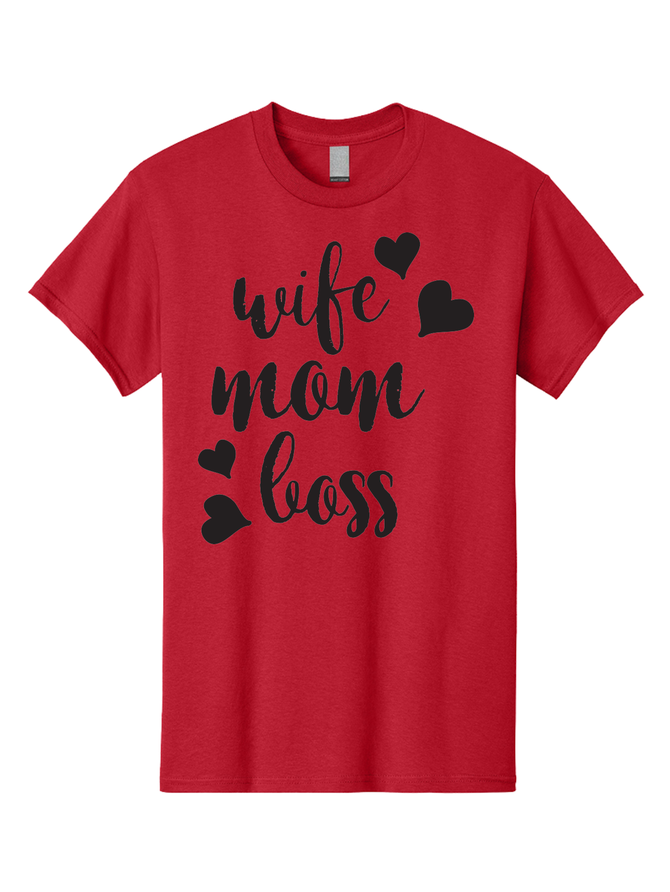 Wife-Mom-Boss Men'S Graphic Tee, 100% Cotton, Comfortable Casual Summer Wear, Machine Washable, Wife Mom Boss, Inspirational Quotes, Motivational Sayings, Empowering Women, Girl Power, Black Lettering, Heart Graphics, Modern Calligraphy Aad312
