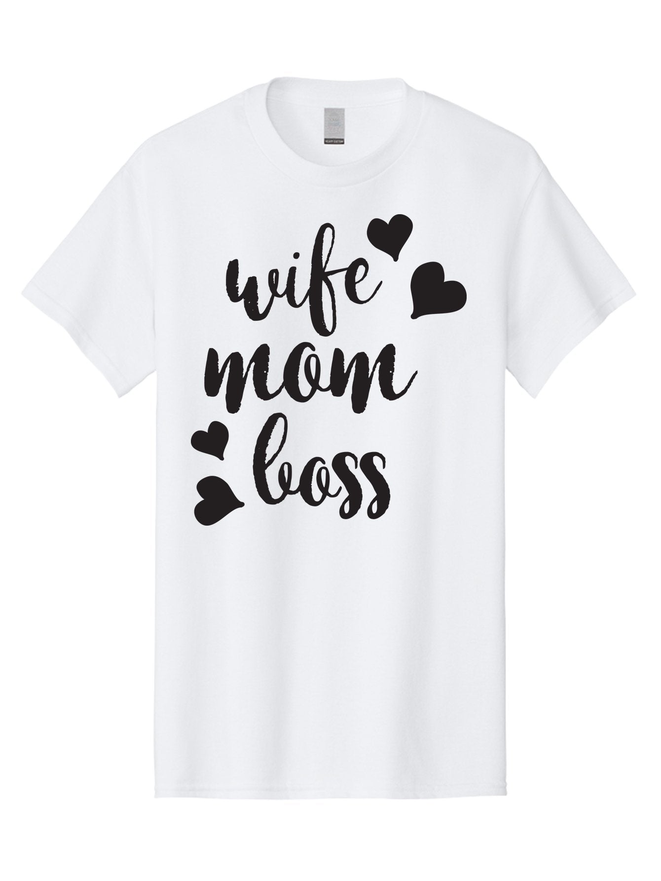 Wife-Mom-Boss Men'S Graphic Tee, 100% Cotton, Comfortable Casual Summer Wear, Machine Washable, Wife Mom Boss, Inspirational Quotes, Motivational Sayings, Empowering Women, Girl Power, Black Lettering, Heart Graphics, Modern Calligraphy Aad312 5