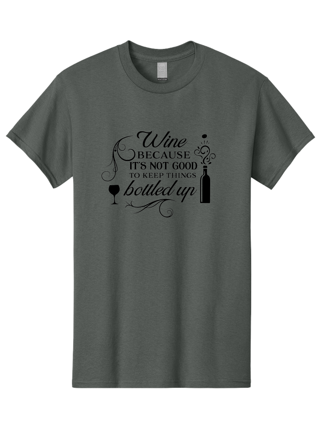 Wine-Because-It-S-Not-Good-To-Keep-Things-Bottled-Up Men'S Graphic Tee, 100% Cotton, Comfortable Casual Summer Wear, Machine Washable, Wine Quote, Wine Lover, Funny Wine Saying, Stress Relief, Wine Bottle, Wine Glass, Swirling Design, Aad313 13
