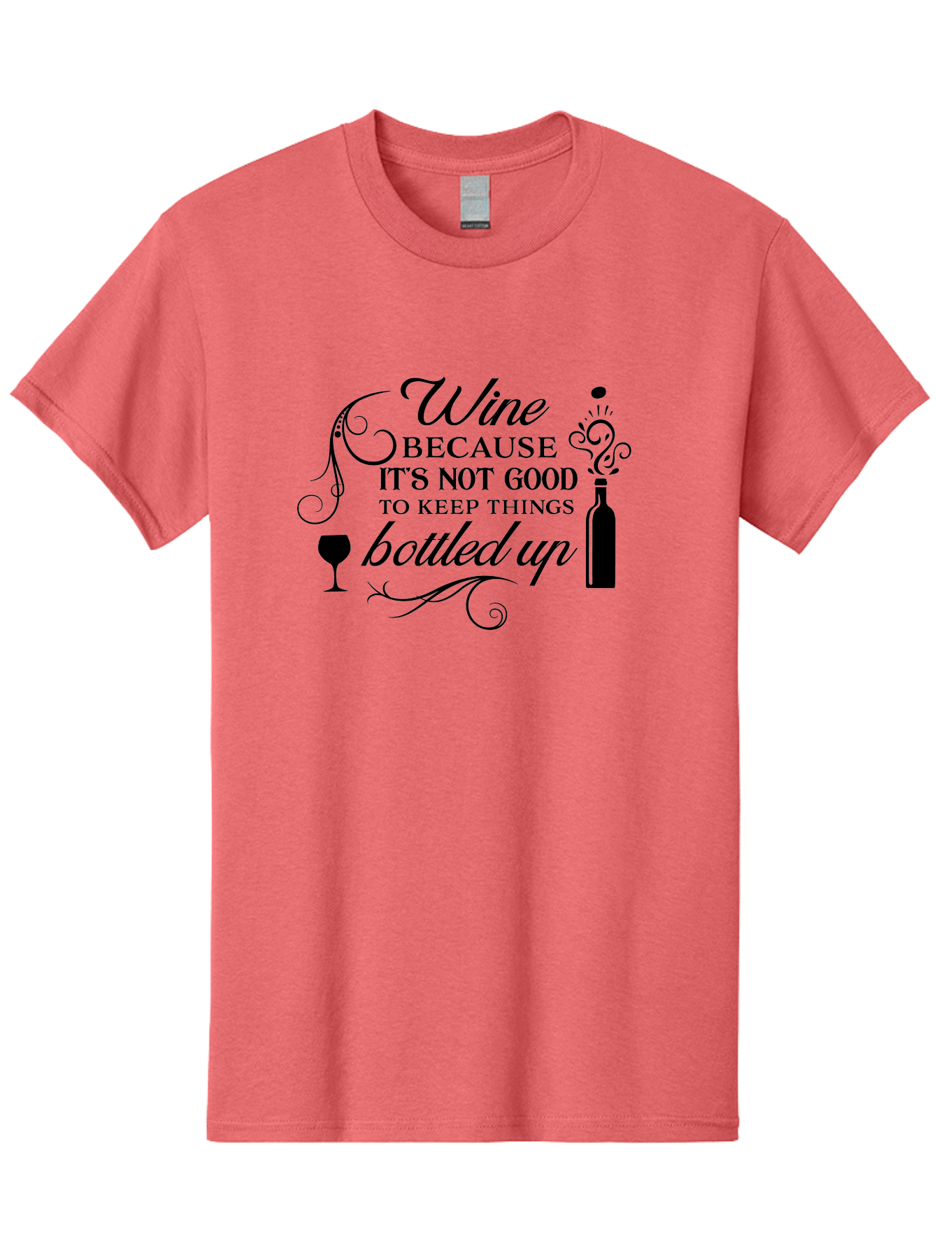 Wine-Because-It-S-Not-Good-To-Keep-Things-Bottled-Up Men'S Graphic Tee, 100% Cotton, Comfortable Casual Summer Wear, Machine Washable, Wine Quote, Wine Lover, Funny Wine Saying, Stress Relief, Wine Bottle, Wine Glass, Swirling Design, Aad313 5
