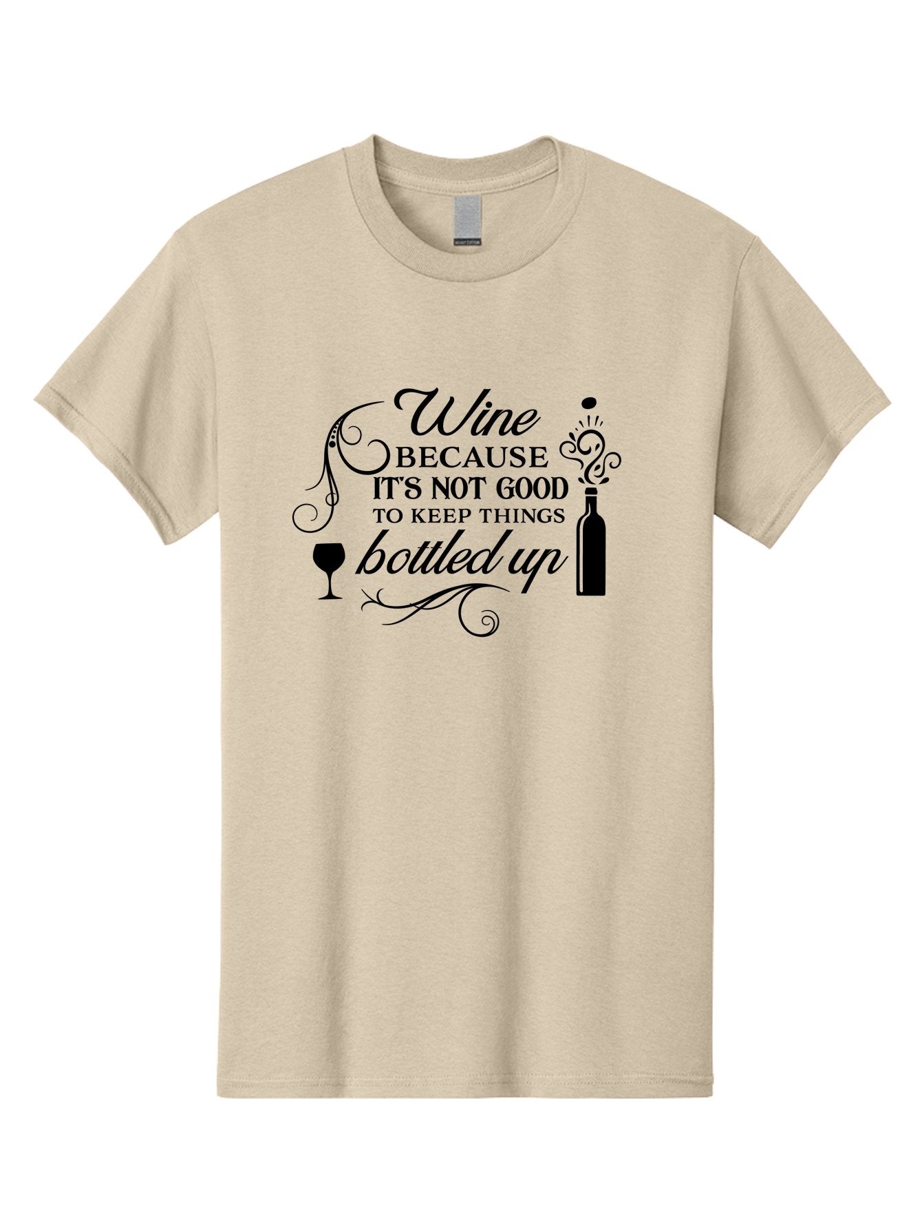 Wine-Because-It-S-Not-Good-To-Keep-Things-Bottled-Up Men'S Graphic Tee, 100% Cotton, Comfortable Casual Summer Wear, Machine Washable, Wine Quote, Wine Lover, Funny Wine Saying, Stress Relief, Wine Bottle, Wine Glass, Swirling Design, Aad313 3