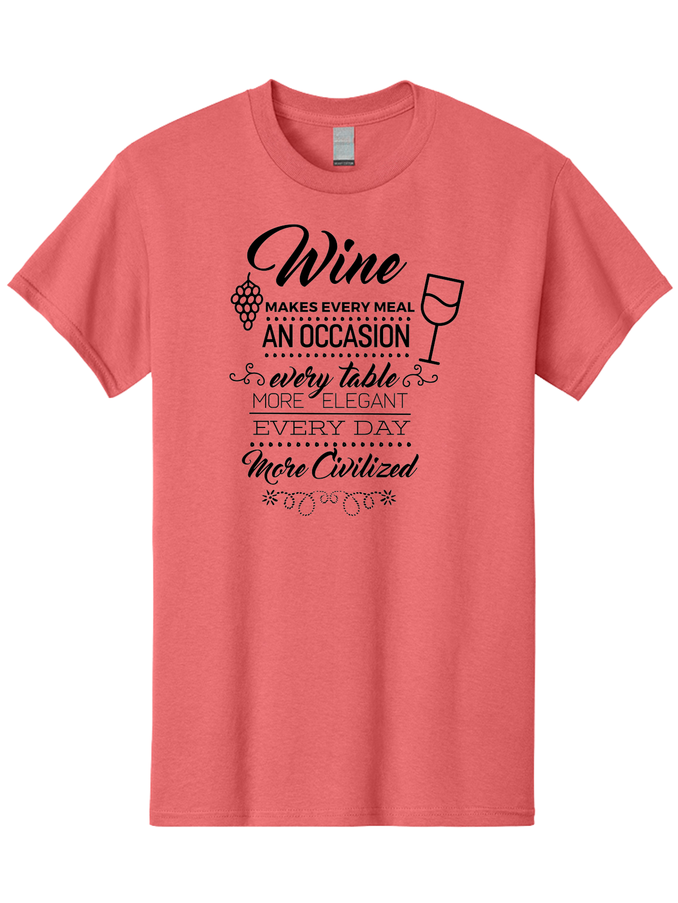 Wine-Makes-Every-Meal Men'S Graphic Tee, 100% Cotton, Comfortable Casual Summer Wear, Machine Washable, Wine Quote, Elegant Table Setting, Fine Dining, Wine And Grapes, Sophisticated Atmosphere, Luxury Lifestyle, Dinner Party, Wine Enthusiasts Aad314 15