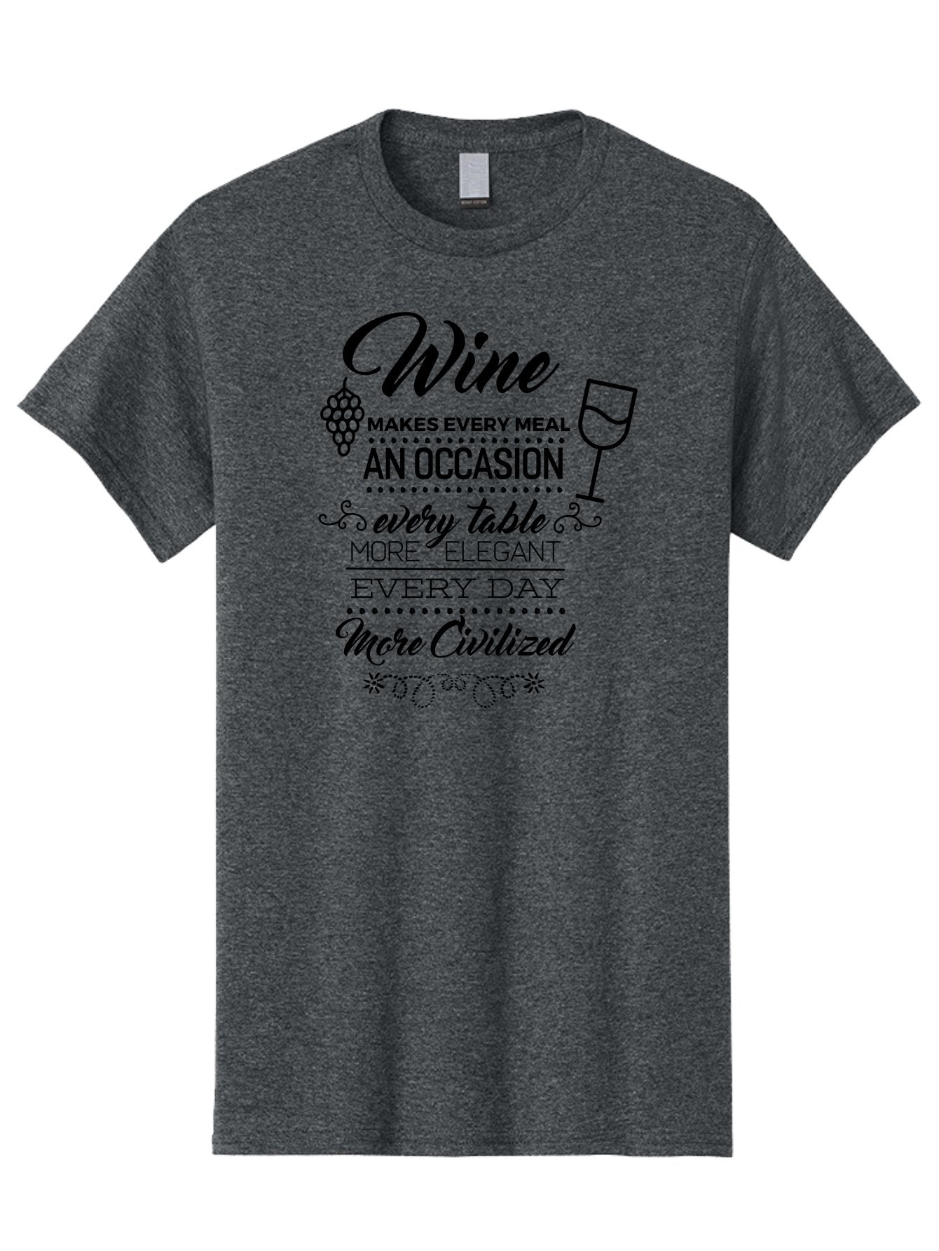 Wine-Makes-Every-Meal Men'S Graphic Tee, 100% Cotton, Comfortable Casual Summer Wear, Machine Washable, Wine Quote, Elegant Table Setting, Fine Dining, Wine And Grapes, Sophisticated Atmosphere, Luxury Lifestyle, Dinner Party, Wine Enthusiasts Aad314 12