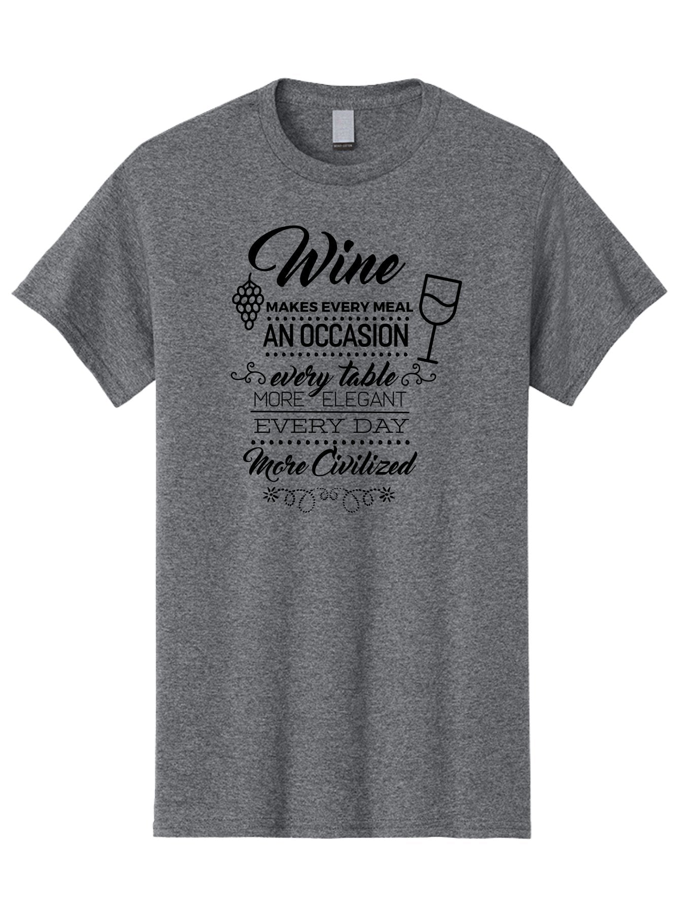 Wine-Makes-Every-Meal Men'S Graphic Tee, 100% Cotton, Comfortable Casual Summer Wear, Machine Washable, Wine Quote, Elegant Table Setting, Fine Dining, Wine And Grapes, Sophisticated Atmosphere, Luxury Lifestyle, Dinner Party, Wine Enthusiasts Aad314 4