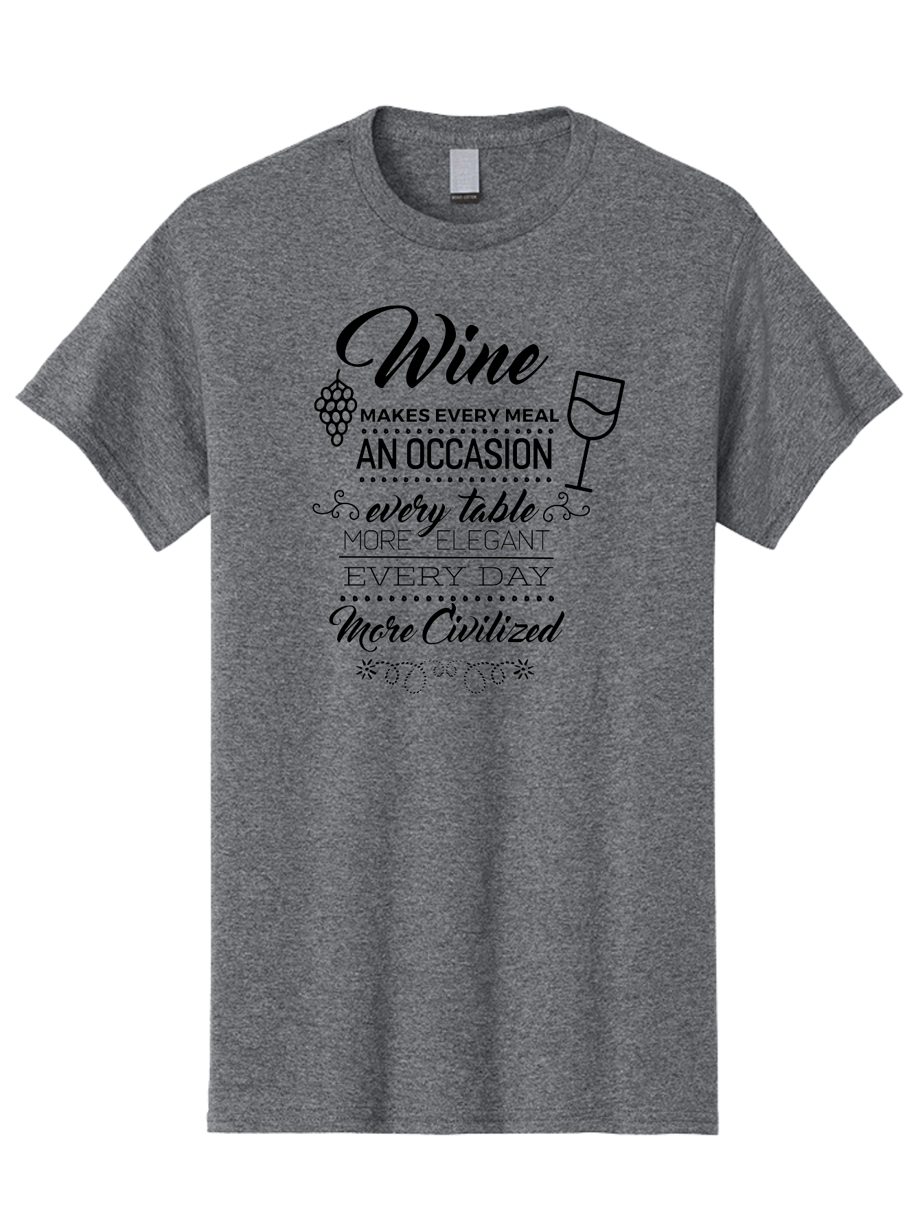 Wine-Makes-Every-Meal Men'S Graphic Tee, 100% Cotton, Comfortable Casual Summer Wear, Machine Washable, Wine Quote, Elegant Table Setting, Fine Dining, Wine And Grapes, Sophisticated Atmosphere, Luxury Lifestyle, Dinner Party, Wine Enthusiasts Aad314 23