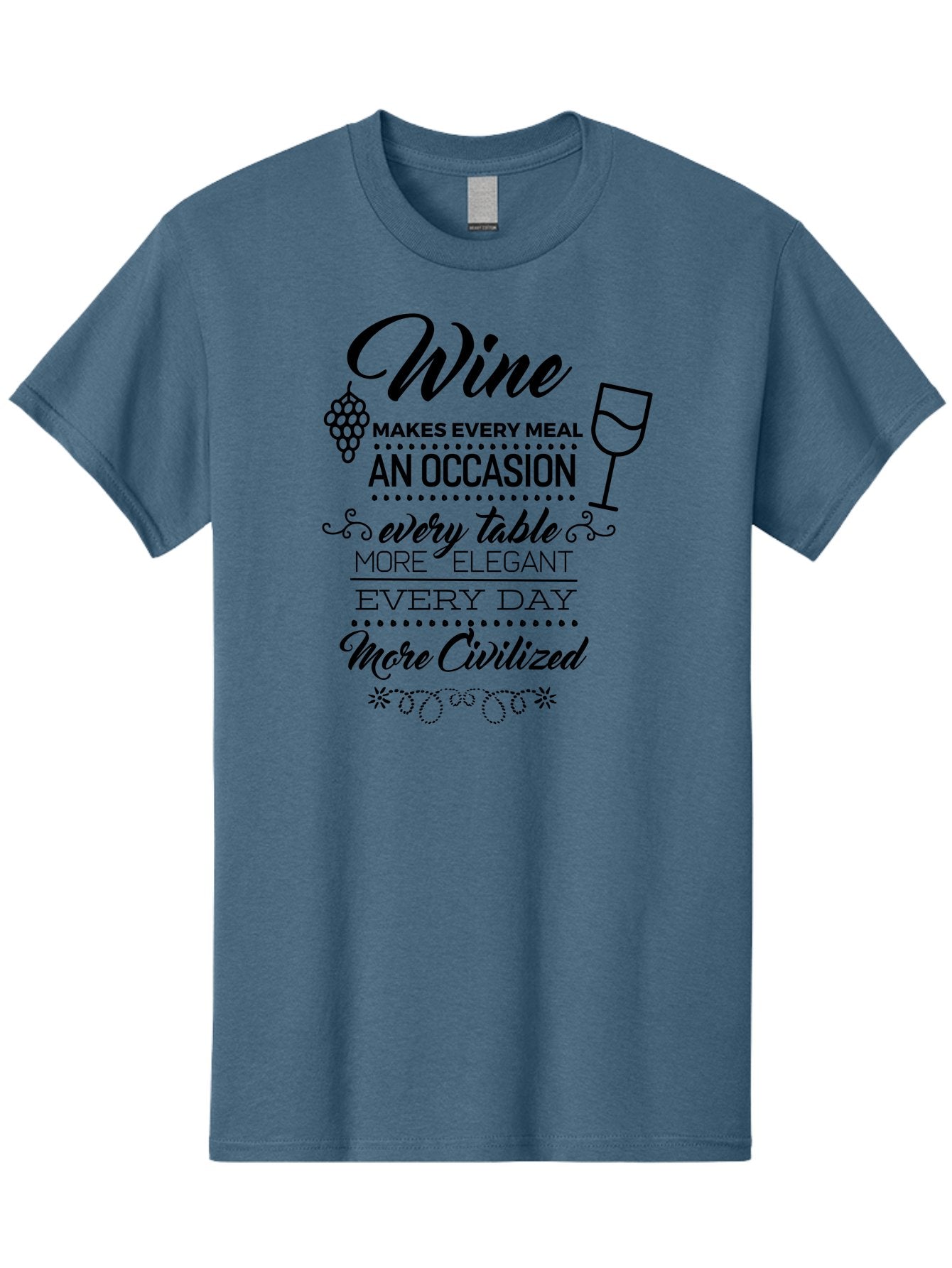 Wine-Makes-Every-Meal Men'S Graphic Tee, 100% Cotton, Comfortable Casual Summer Wear, Machine Washable, Wine Quote, Elegant Table Setting, Fine Dining, Wine And Grapes, Sophisticated Atmosphere, Luxury Lifestyle, Dinner Party, Wine Enthusiasts Aad314 7