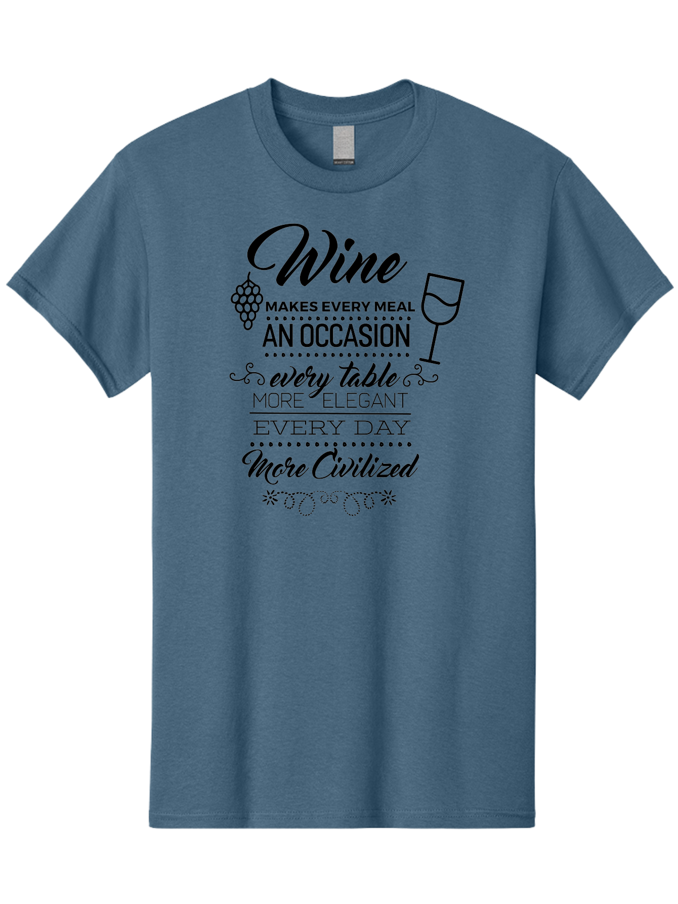 Wine-Makes-Every-Meal Men'S Graphic Tee, 100% Cotton, Comfortable Casual Summer Wear, Machine Washable, Wine Quote, Elegant Table Setting, Fine Dining, Wine And Grapes, Sophisticated Atmosphere, Luxury Lifestyle, Dinner Party, Wine Enthusiasts Aad314 25