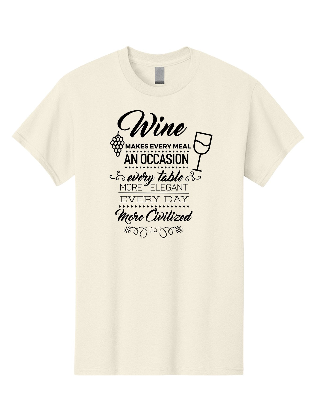 Wine-Makes-Every-Meal Men'S Graphic Tee, 100% Cotton, Comfortable Casual Summer Wear, Machine Washable, Wine Quote, Elegant Table Setting, Fine Dining, Wine And Grapes, Sophisticated Atmosphere, Luxury Lifestyle, Dinner Party, Wine Enthusiasts Aad314 9