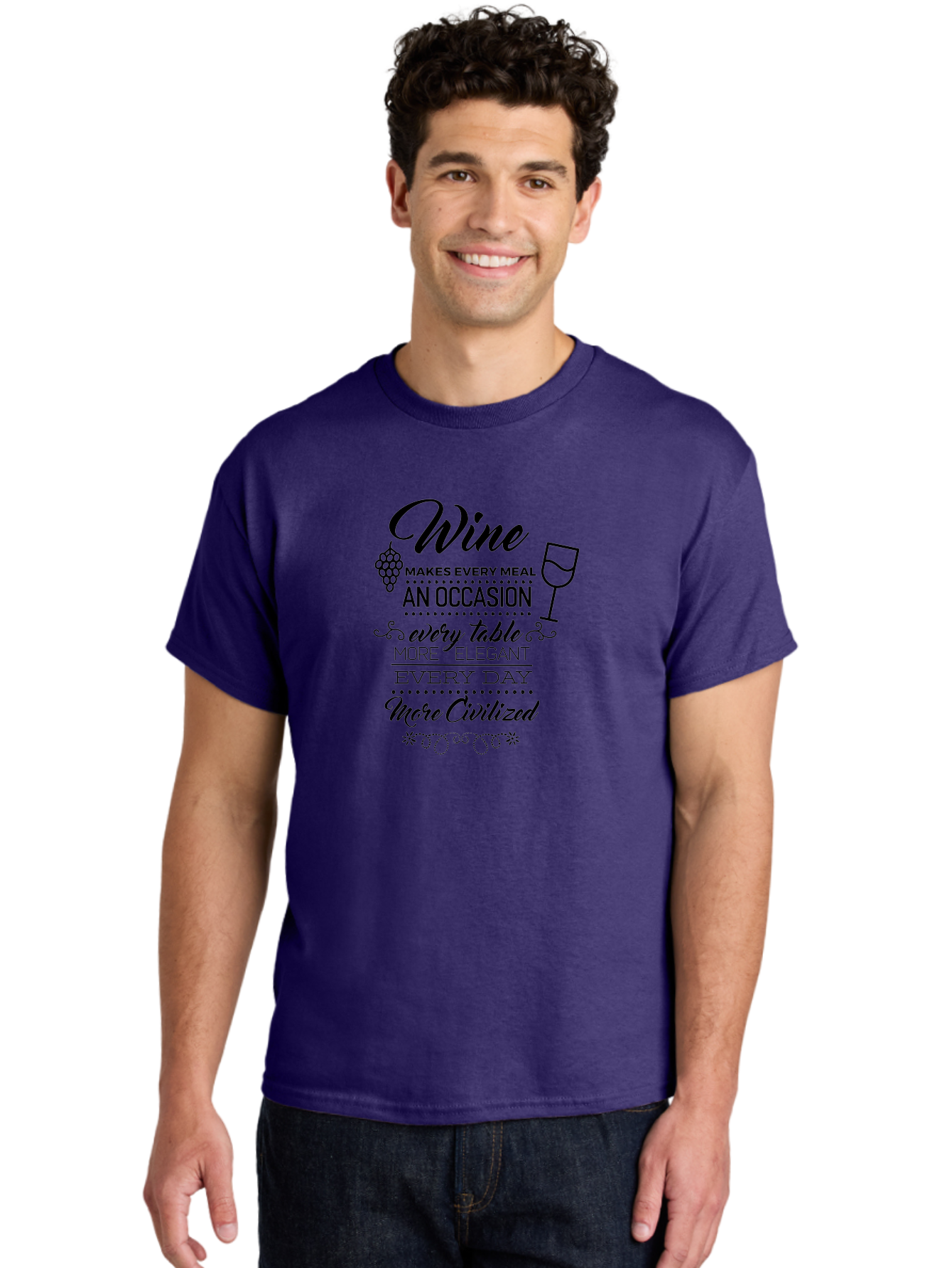 Wine-Makes-Every-Meal Men'S Graphic Tee, 100% Cotton, Comfortable Casual Summer Wear, Machine Washable, Wine Quote, Elegant Table Setting, Fine Dining, Wine And Grapes, Sophisticated Atmosphere, Luxury Lifestyle, Dinner Party, Wine Enthusiasts Aad314 28