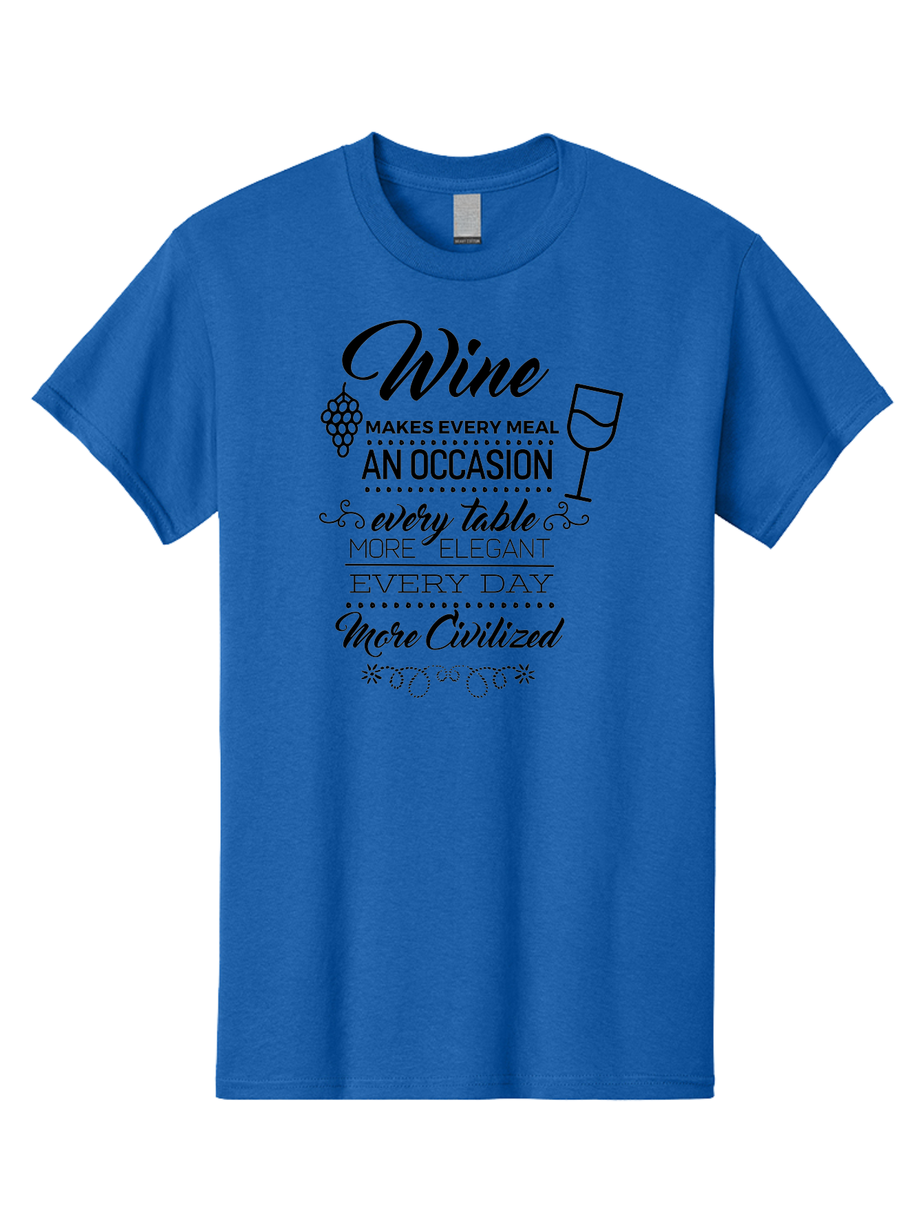 Wine-Makes-Every-Meal Men'S Graphic Tee, 100% Cotton, Comfortable Casual Summer Wear, Machine Washable, Wine Quote, Elegant Table Setting, Fine Dining, Wine And Grapes, Sophisticated Atmosphere, Luxury Lifestyle, Dinner Party, Wine Enthusiasts Aad314