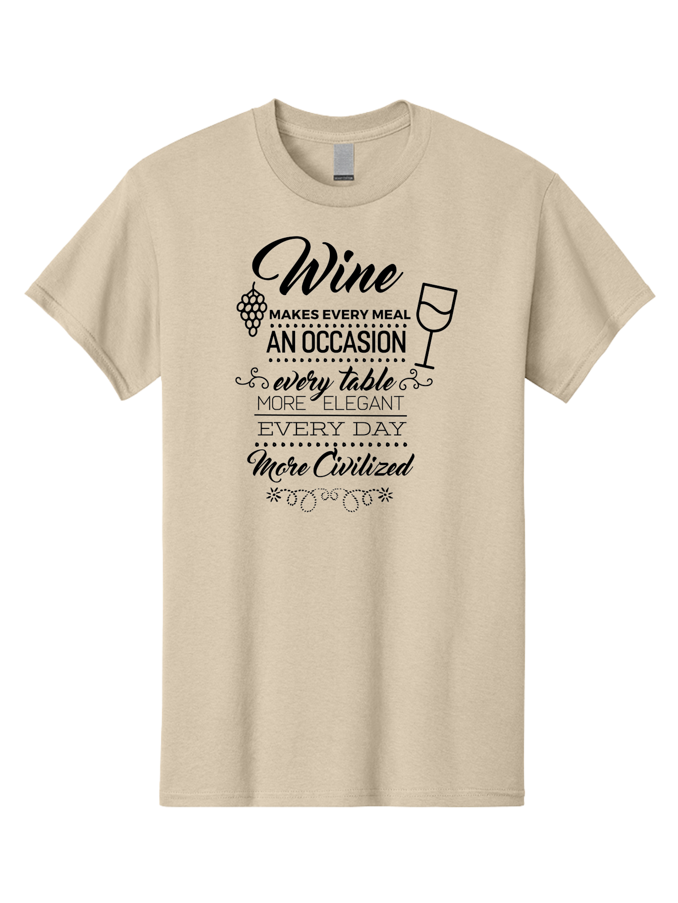 Wine-Makes-Every-Meal Men'S Graphic Tee, 100% Cotton, Comfortable Casual Summer Wear, Machine Washable, Wine Quote, Elegant Table Setting, Fine Dining, Wine And Grapes, Sophisticated Atmosphere, Luxury Lifestyle, Dinner Party, Wine Enthusiasts Aad314 3