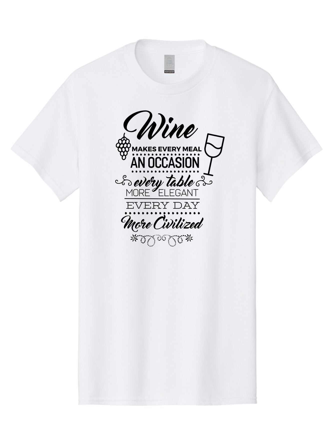 Wine-Makes-Every-Meal Men'S Graphic Tee, 100% Cotton, Comfortable Casual Summer Wear, Machine Washable, Wine Quote, Elegant Table Setting, Fine Dining, Wine And Grapes, Sophisticated Atmosphere, Luxury Lifestyle, Dinner Party, Wine Enthusiasts Aad314 6