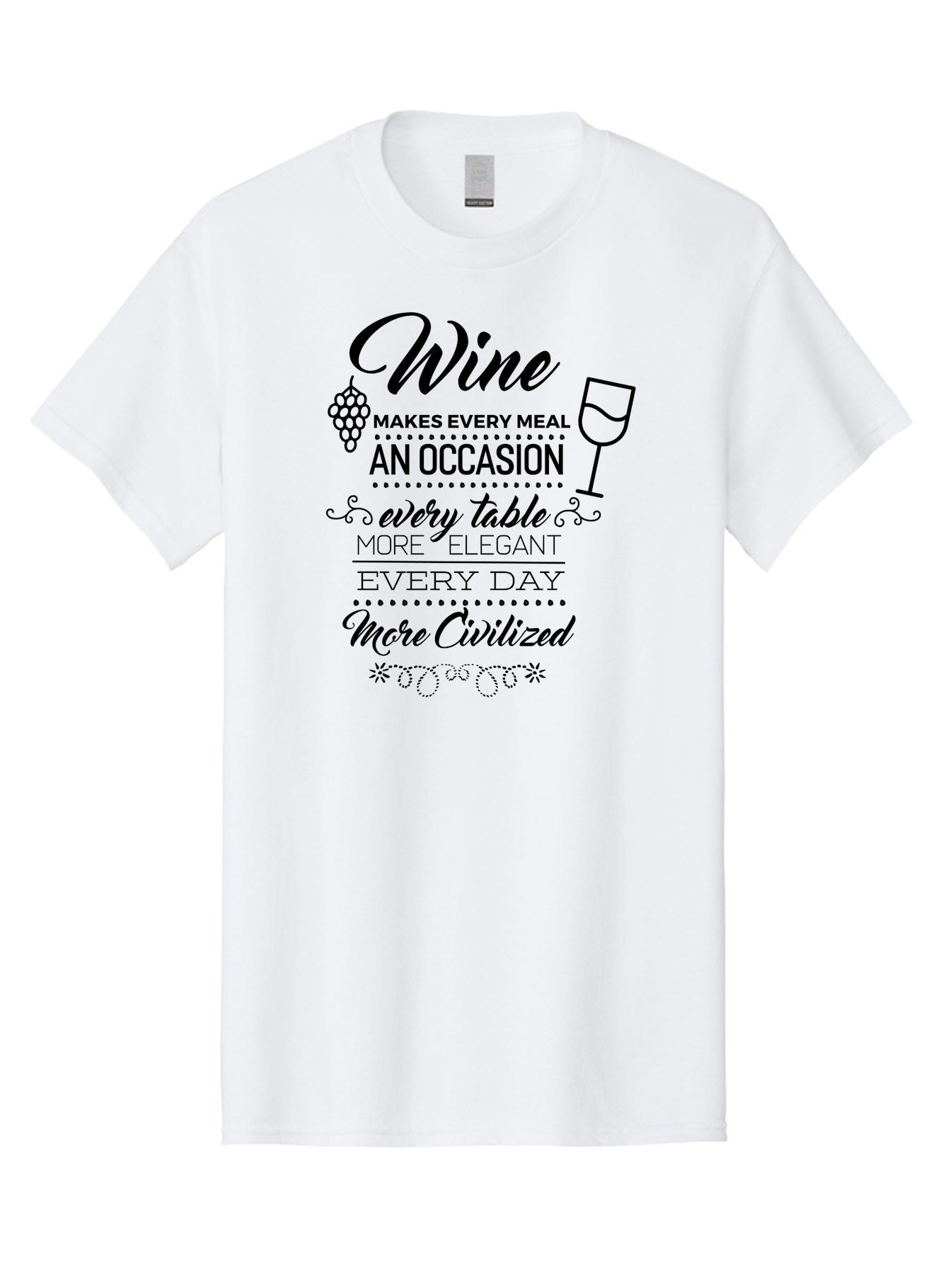 Wine-Makes-Every-Meal Men'S Graphic Tee, 100% Cotton, Comfortable Casual Summer Wear, Machine Washable, Wine Quote, Elegant Table Setting, Fine Dining, Wine And Grapes, Sophisticated Atmosphere, Luxury Lifestyle, Dinner Party, Wine Enthusiasts Aad314 13
