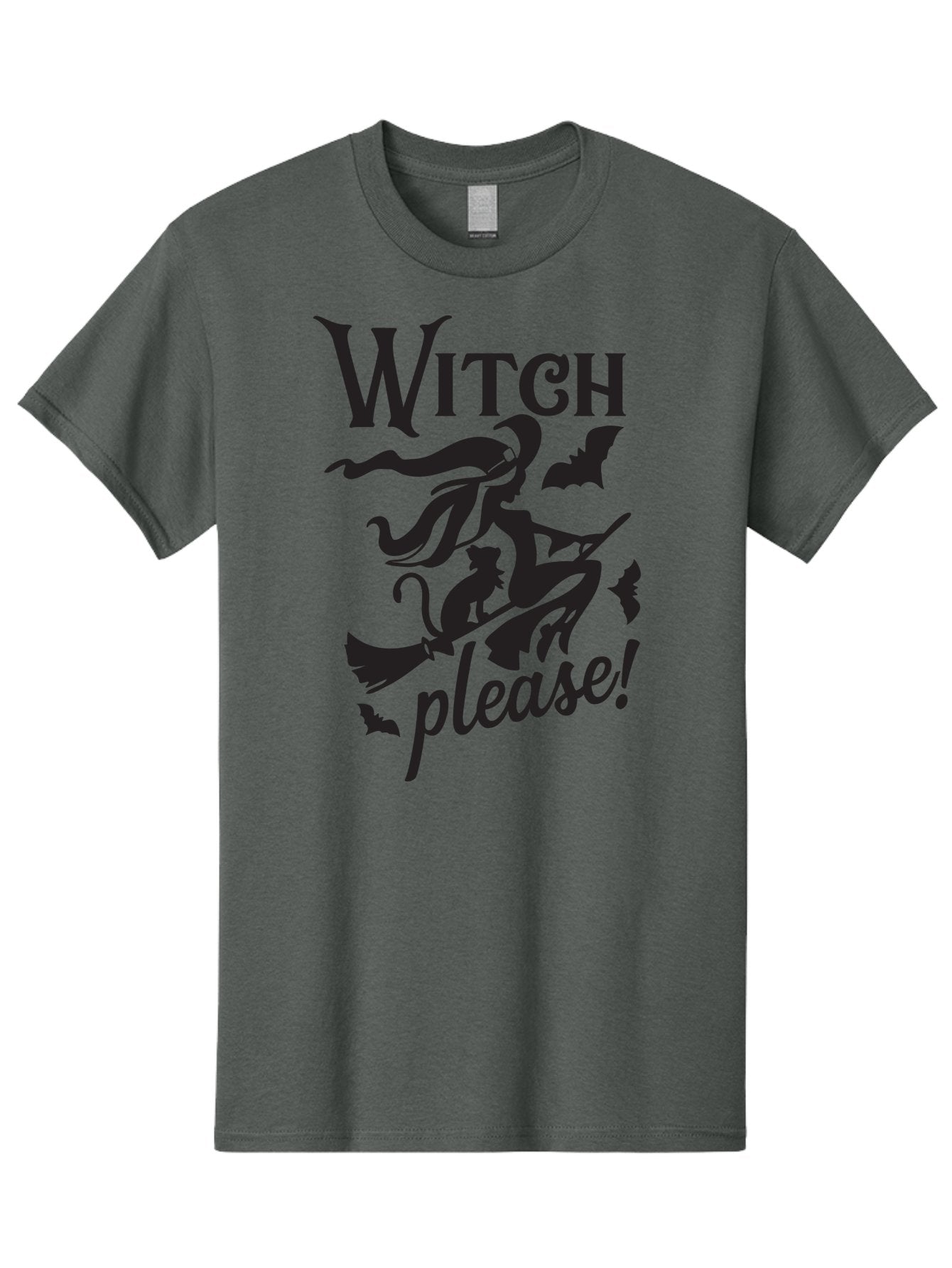 Witch-Please Men'S Graphic Tee, 100% Cotton, Comfortable Casual Summer Wear, Machine Washable, Witch Flying On Broomstick, Black Cat, Bats, Halloween Theme, Mystical, Magical, Spooky Atmosphere, Witchy Vibes, Gothic, Cursive Text Aad315 14