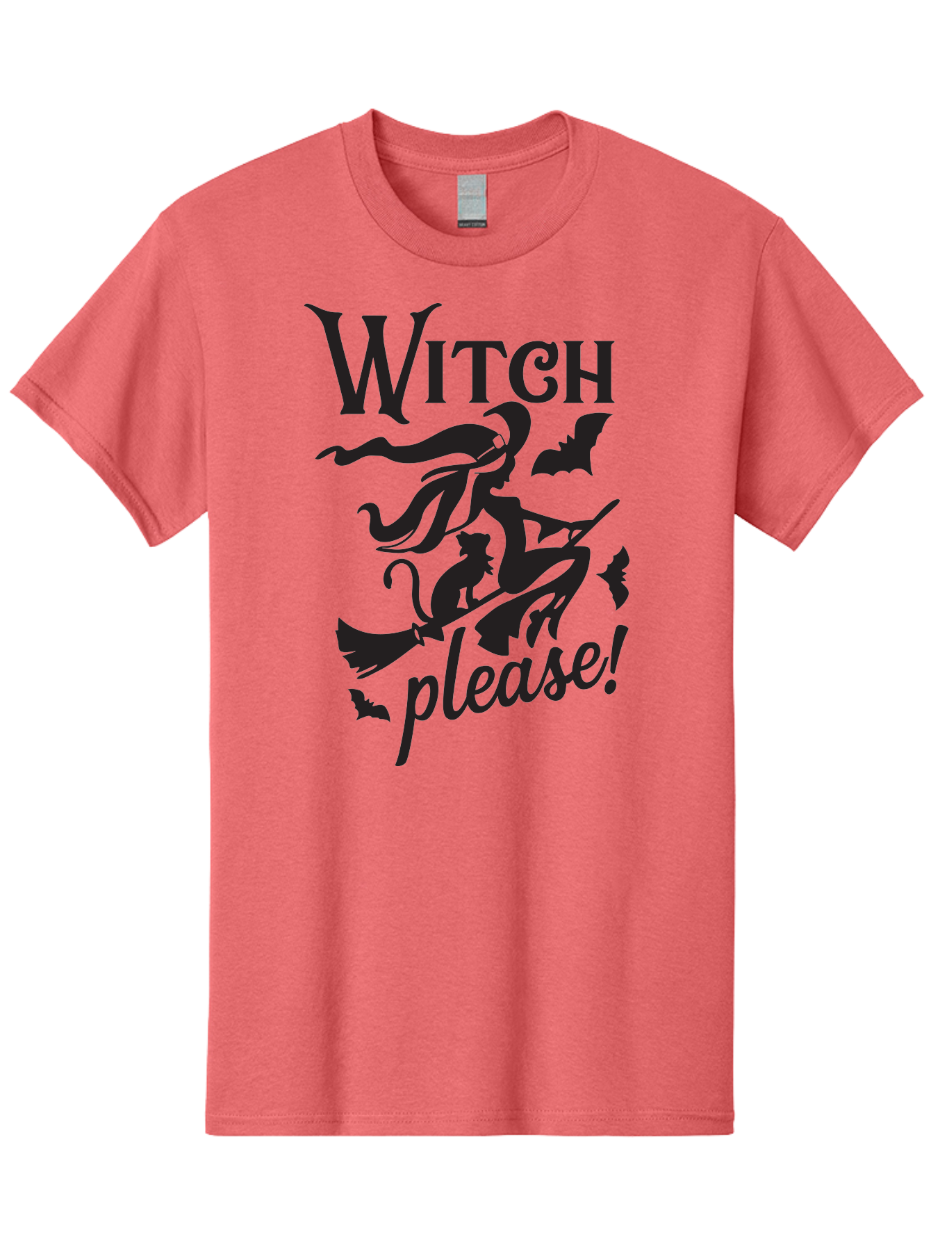 Witch-Please Men'S Graphic Tee, 100% Cotton, Comfortable Casual Summer Wear, Machine Washable, Witch Flying On Broomstick, Black Cat, Bats, Halloween Theme, Mystical, Magical, Spooky Atmosphere, Witchy Vibes, Gothic, Cursive Text Aad315 27