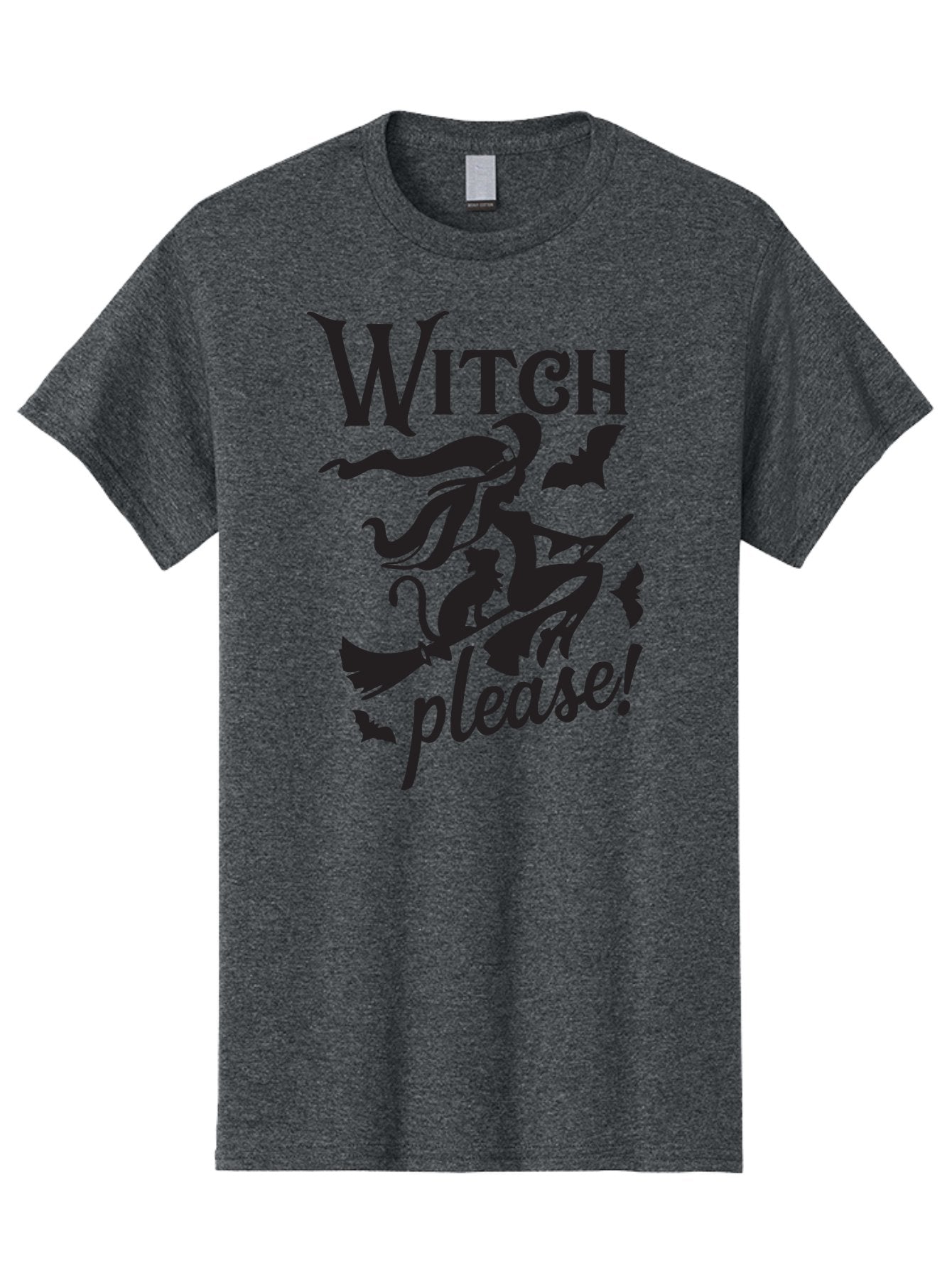Witch-Please Men'S Graphic Tee, 100% Cotton, Comfortable Casual Summer Wear, Machine Washable, Witch Flying On Broomstick, Black Cat, Bats, Halloween Theme, Mystical, Magical, Spooky Atmosphere, Witchy Vibes, Gothic, Cursive Text Aad315 15