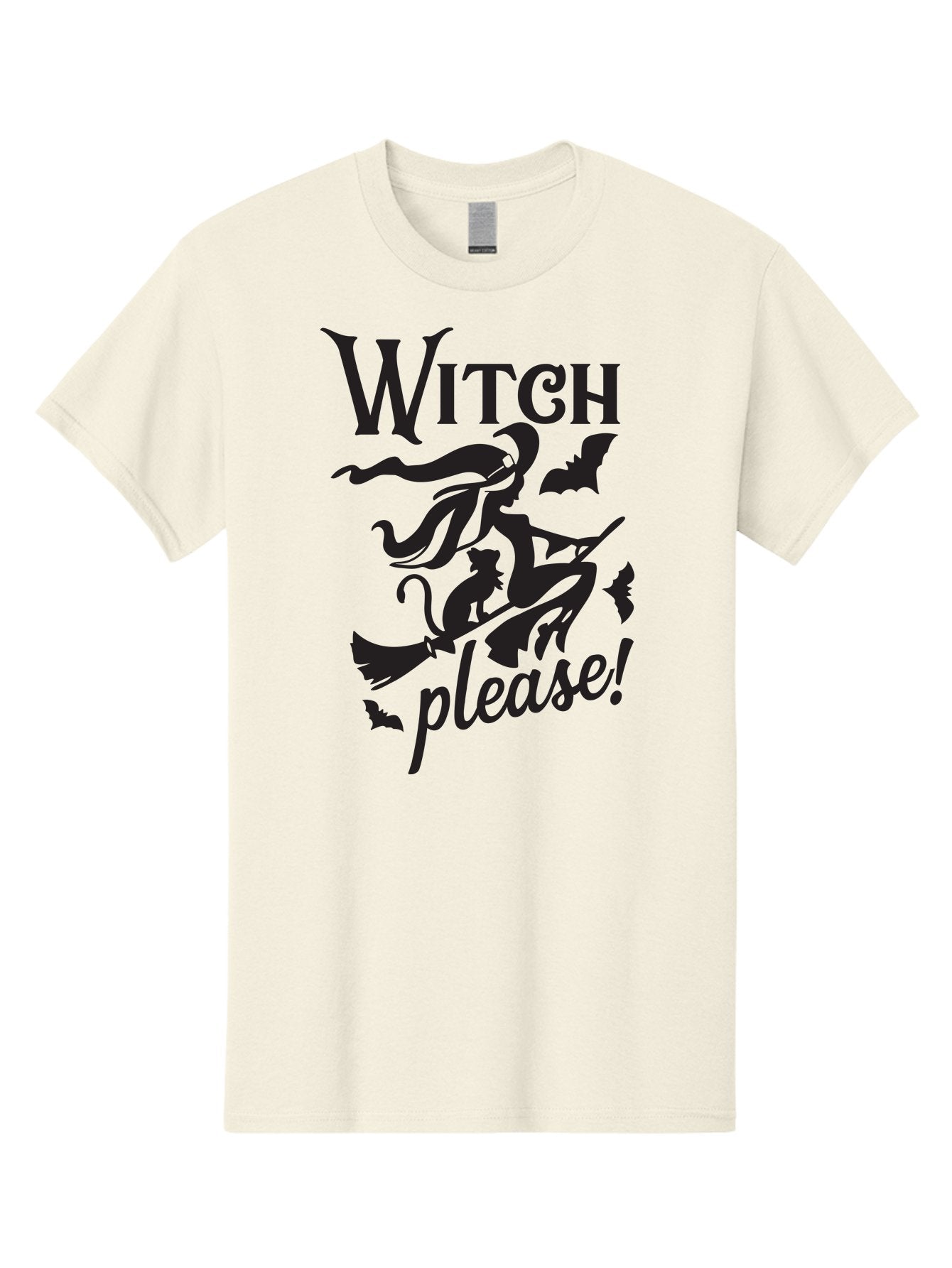 Witch-Please Men'S Graphic Tee, 100% Cotton, Comfortable Casual Summer Wear, Machine Washable, Witch Flying On Broomstick, Black Cat, Bats, Halloween Theme, Mystical, Magical, Spooky Atmosphere, Witchy Vibes, Gothic, Cursive Text Aad315 9