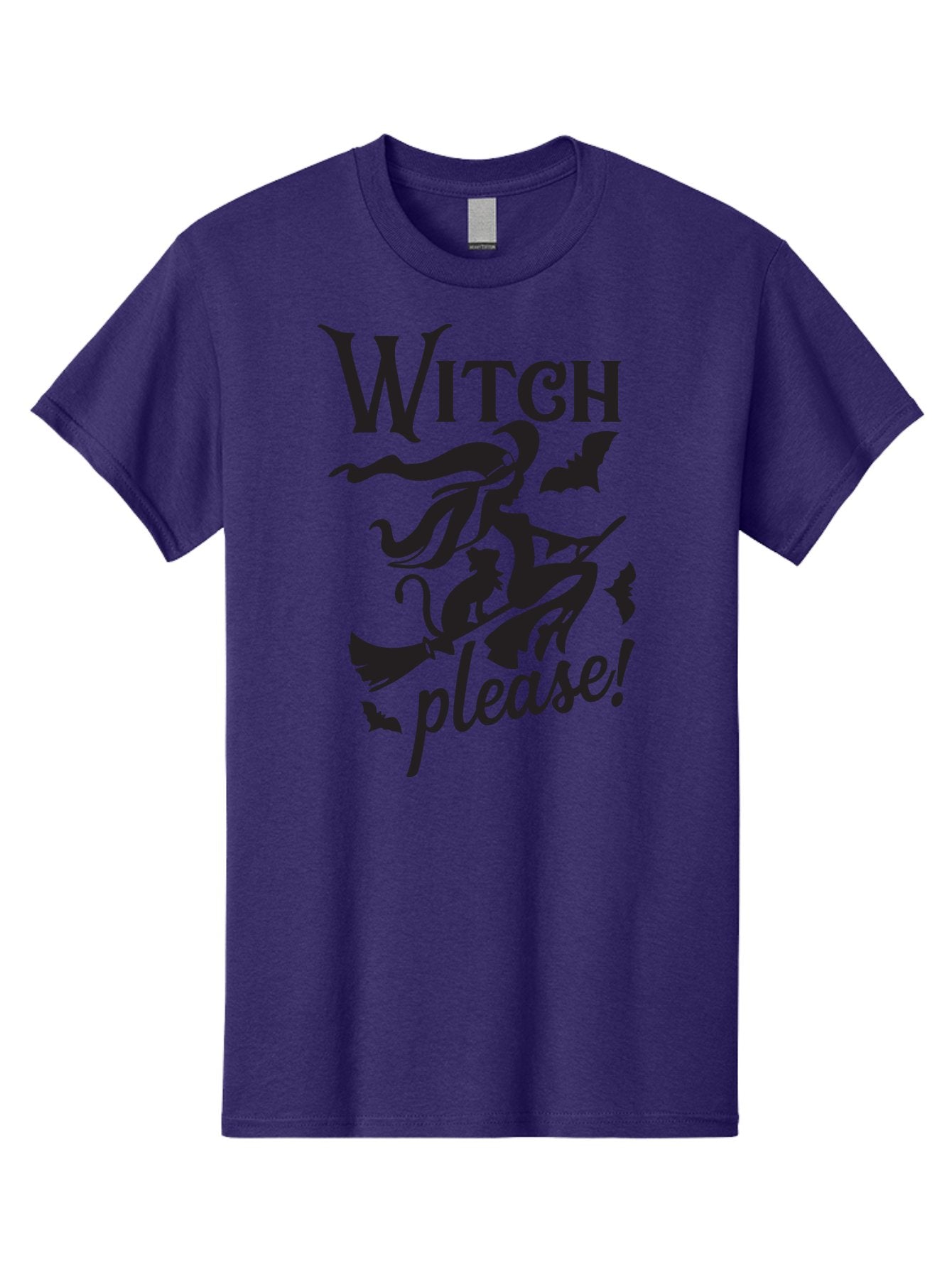 Witch-Please Men'S Graphic Tee, 100% Cotton, Comfortable Casual Summer Wear, Machine Washable, Witch Flying On Broomstick, Black Cat, Bats, Halloween Theme, Mystical, Magical, Spooky Atmosphere, Witchy Vibes, Gothic, Cursive Text Aad315 13