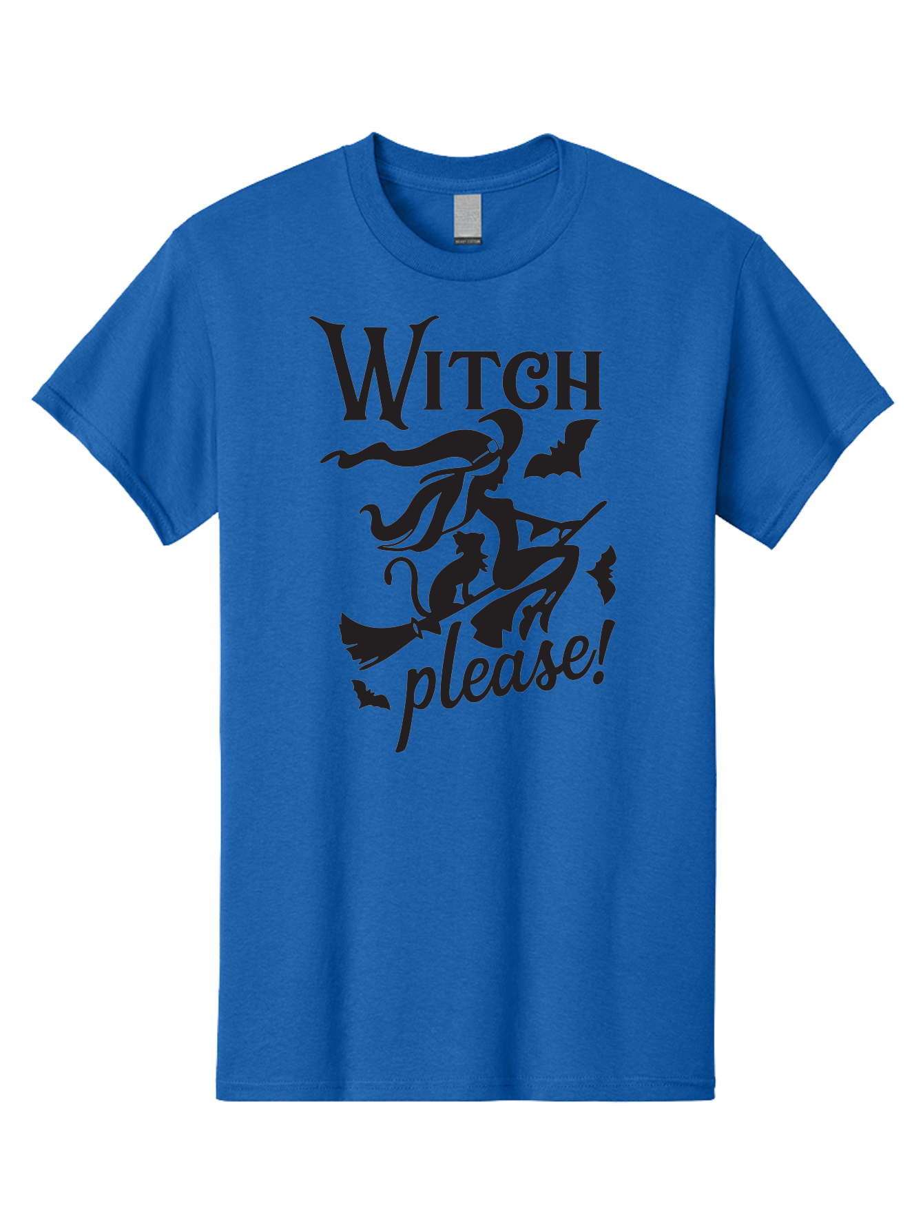 Witch-Please Men'S Graphic Tee, 100% Cotton, Comfortable Casual Summer Wear, Machine Washable, Witch Flying On Broomstick, Black Cat, Bats, Halloween Theme, Mystical, Magical, Spooky Atmosphere, Witchy Vibes, Gothic, Cursive Text Aad315 17