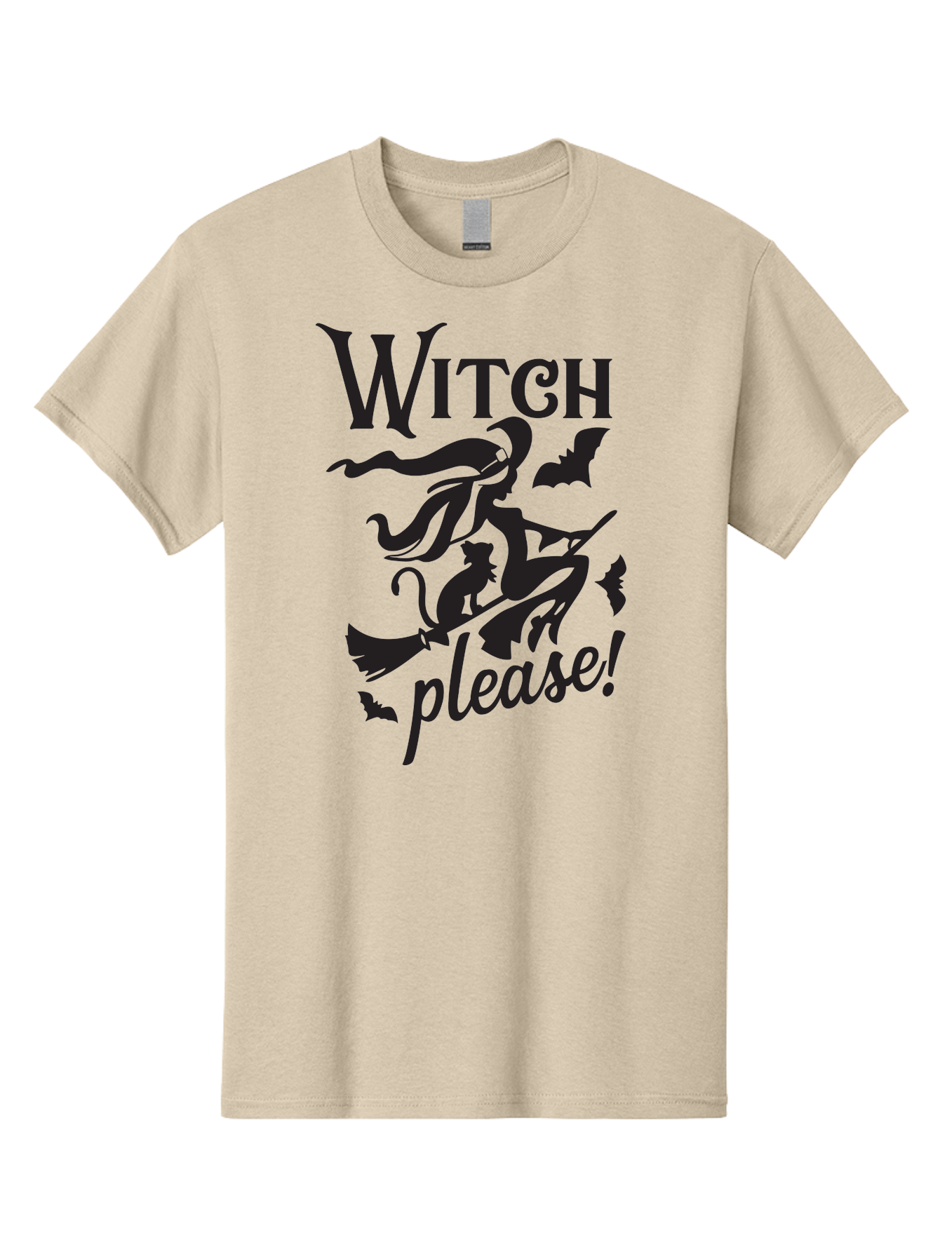 Witch-Please Men'S Graphic Tee, 100% Cotton, Comfortable Casual Summer Wear, Machine Washable, Witch Flying On Broomstick, Black Cat, Bats, Halloween Theme, Mystical, Magical, Spooky Atmosphere, Witchy Vibes, Gothic, Cursive Text Aad315 11