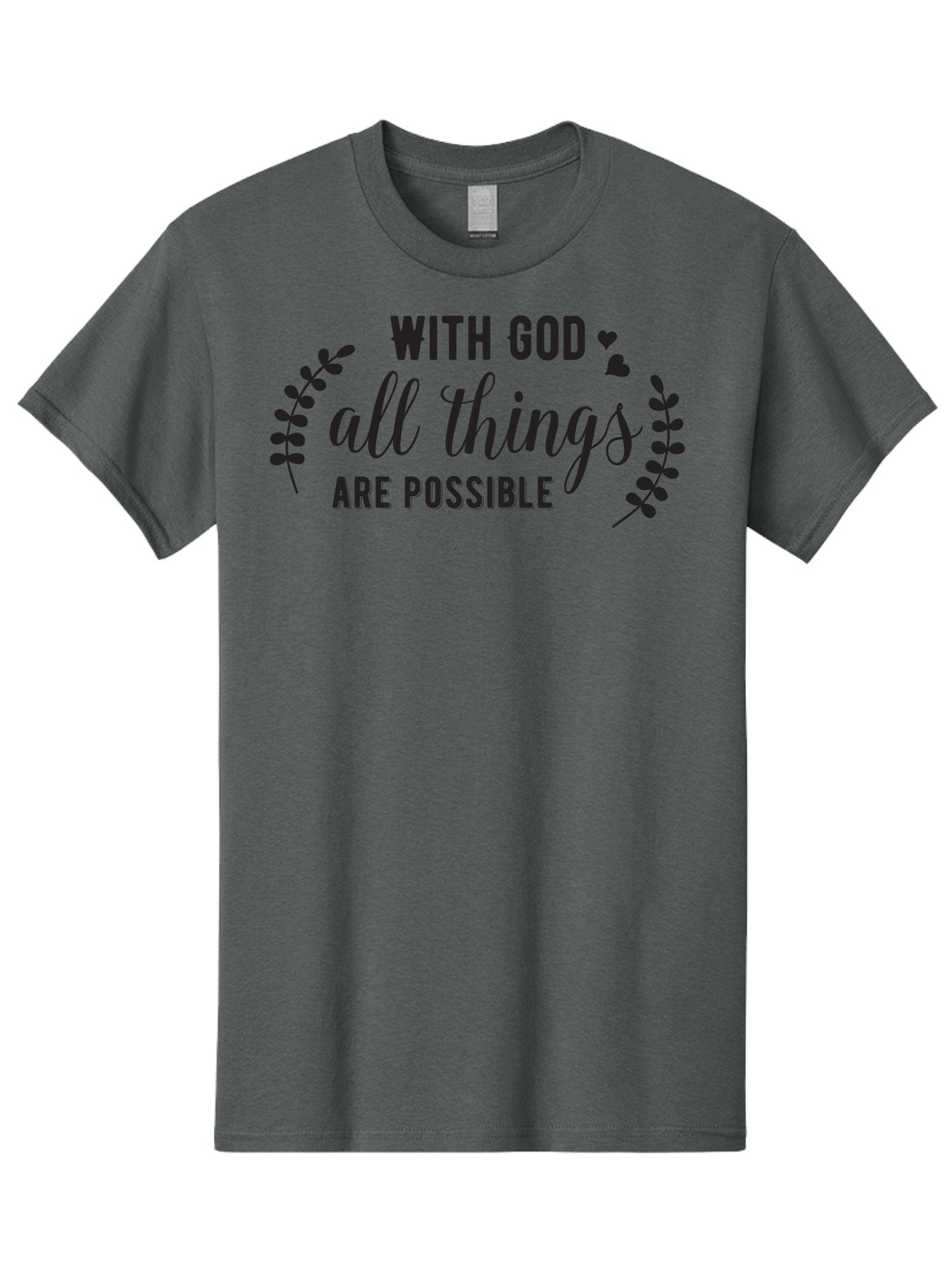With-God-All-Things-Are-Possible Men'S Graphic Tee, 100% Cotton, Comfortable Casual Summer Wear, Machine Washable, Inspirational Quote, Motivational Phrase, Faith-Based Graphics, Floral Design Elements, Positive Affirmation, Heart Symbols, Aad316 6
