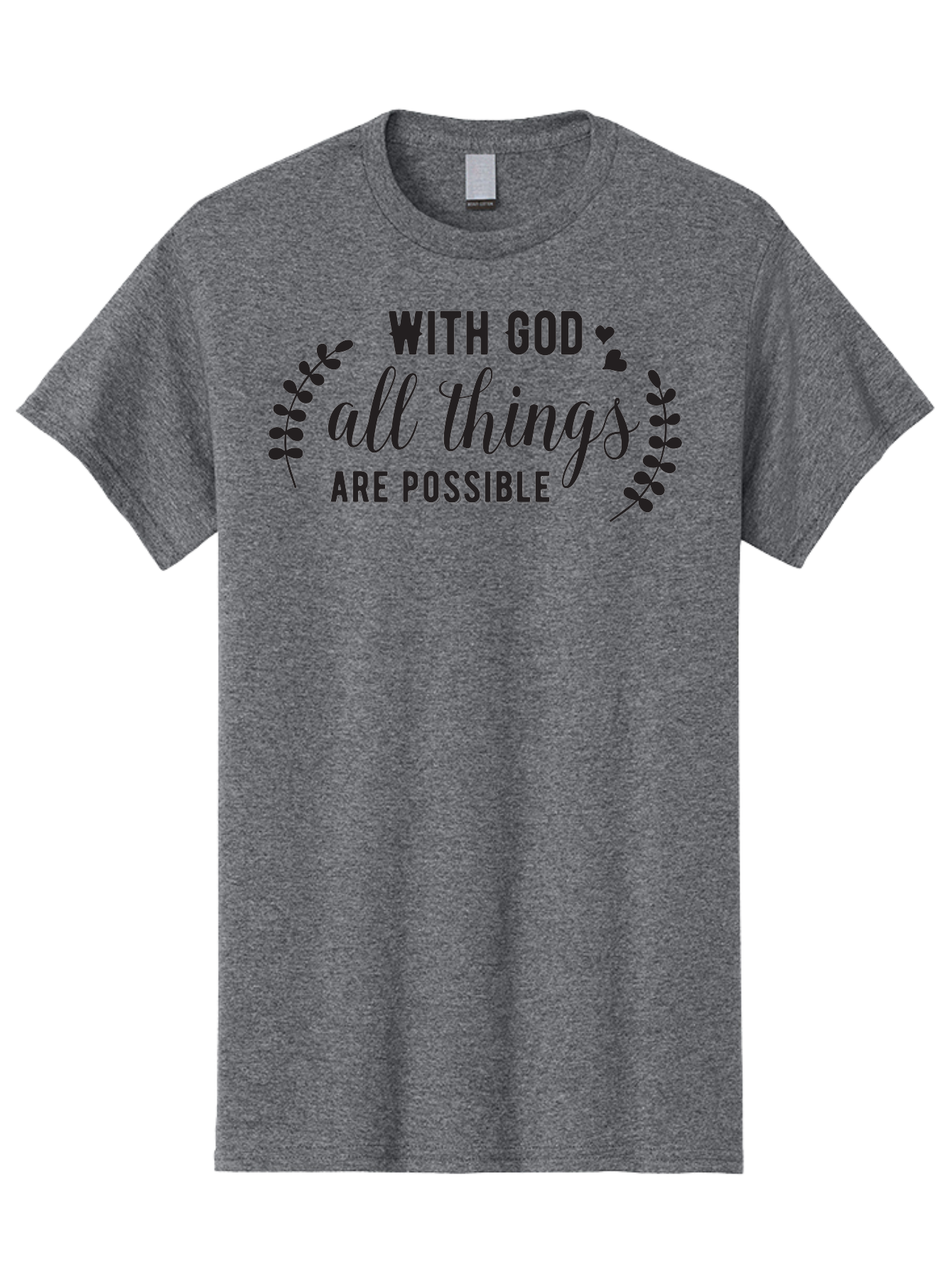 With-God-All-Things-Are-Possible Men'S Graphic Tee, 100% Cotton, Comfortable Casual Summer Wear, Machine Washable, Inspirational Quote, Motivational Phrase, Faith-Based Graphics, Floral Design Elements, Positive Affirmation, Heart Symbols, Aad316 29