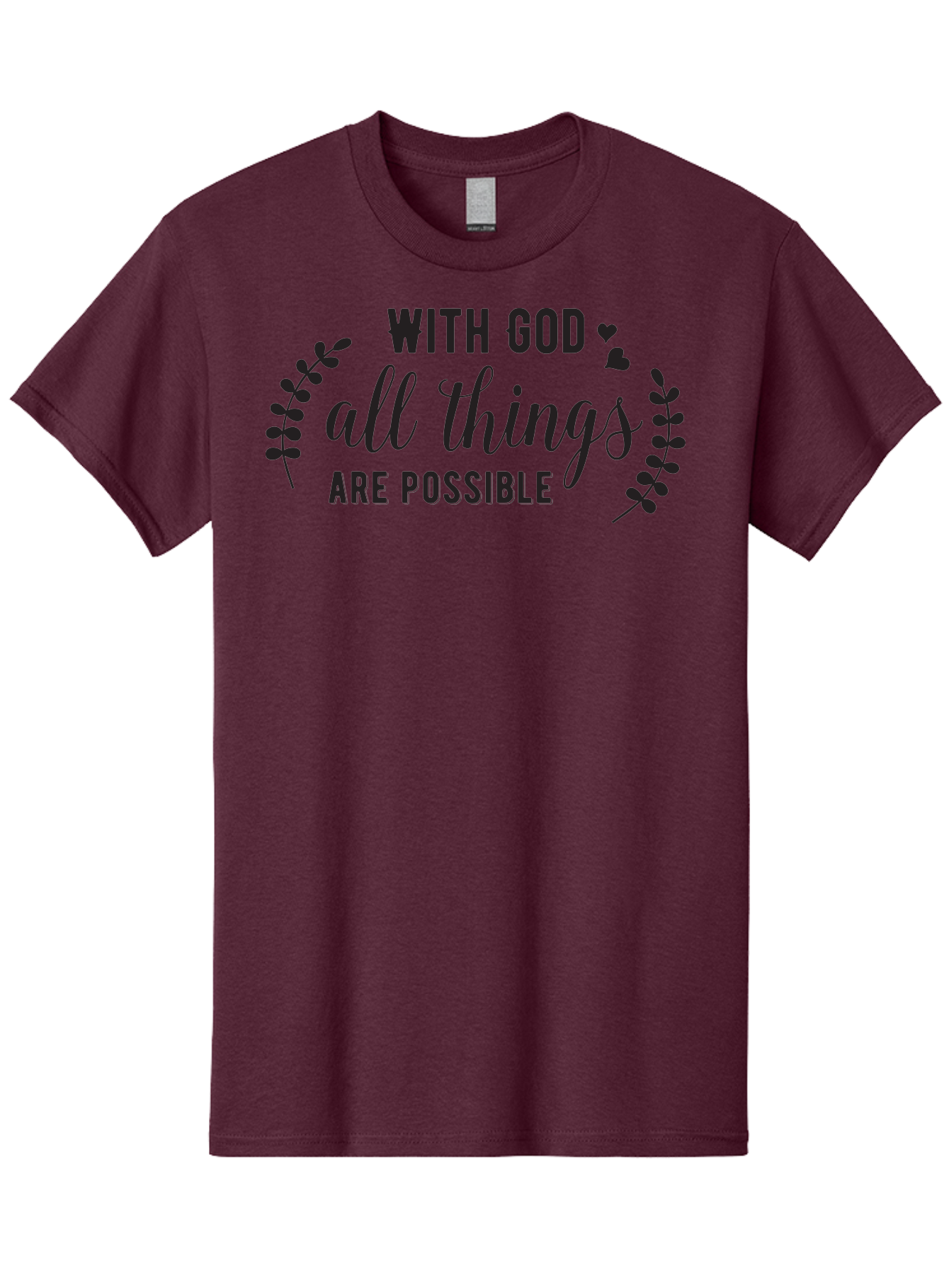 With-God-All-Things-Are-Possible Men'S Graphic Tee, 100% Cotton, Comfortable Casual Summer Wear, Machine Washable, Inspirational Quote, Motivational Phrase, Faith-Based Graphics, Floral Design Elements, Positive Affirmation, Heart Symbols, Aad316