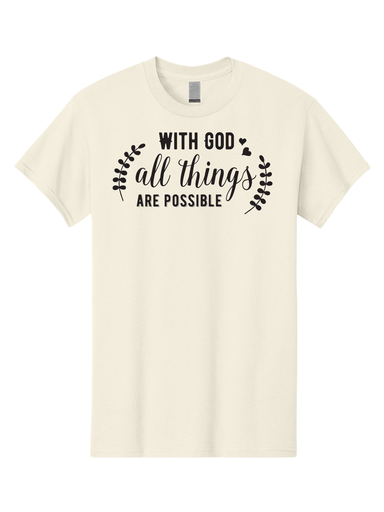 With-God-All-Things-Are-Possible Men'S Graphic Tee, 100% Cotton, Comfortable Casual Summer Wear, Machine Washable, Inspirational Quote, Motivational Phrase, Faith-Based Graphics, Floral Design Elements, Positive Affirmation, Heart Symbols, Aad316 19