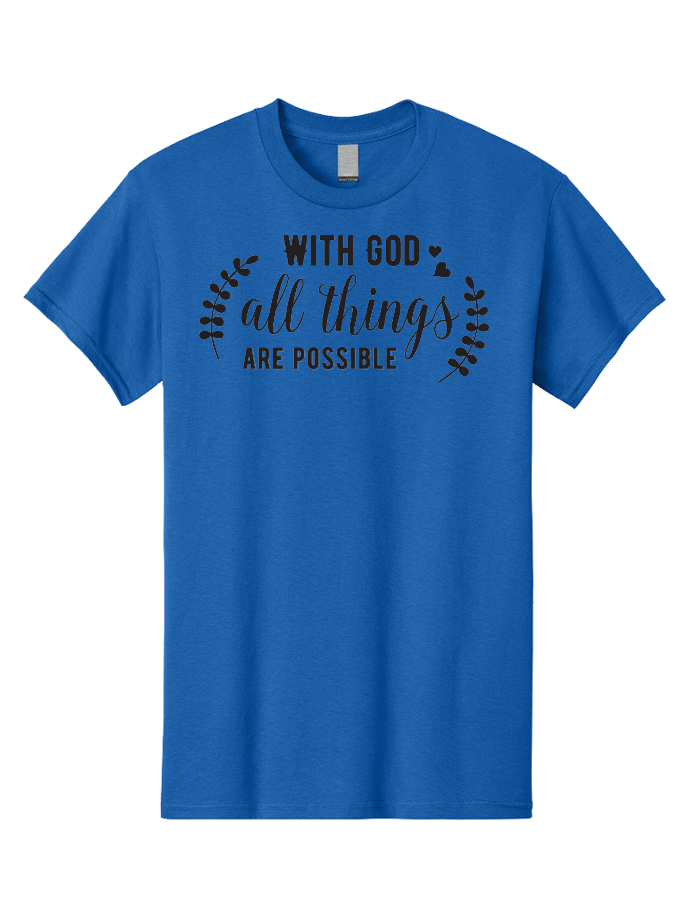 With-God-All-Things-Are-Possible Men'S Graphic Tee, 100% Cotton, Comfortable Casual Summer Wear, Machine Washable, Inspirational Quote, Motivational Phrase, Faith-Based Graphics, Floral Design Elements, Positive Affirmation, Heart Symbols, Aad316 5