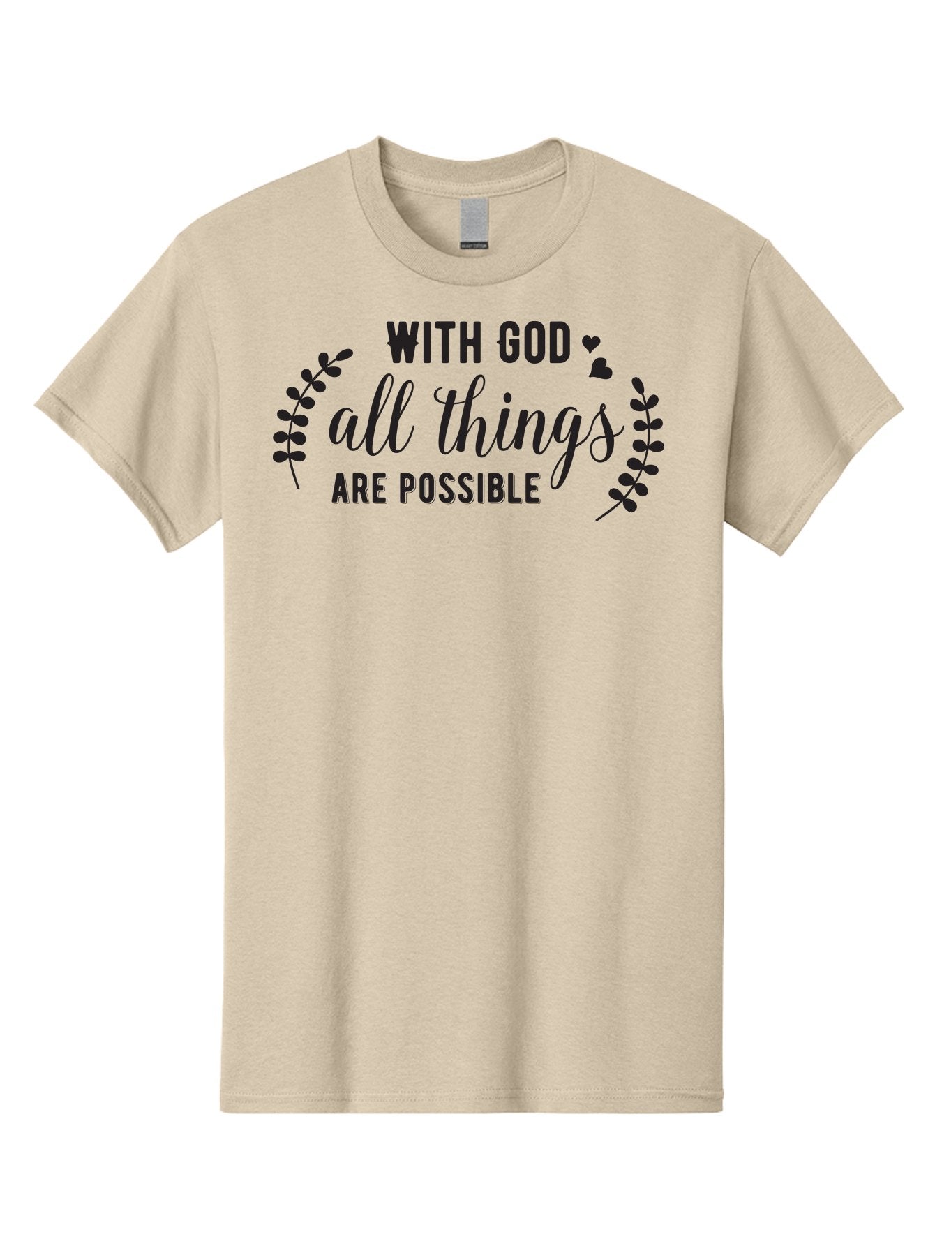 With-God-All-Things-Are-Possible Men'S Graphic Tee, 100% Cotton, Comfortable Casual Summer Wear, Machine Washable, Inspirational Quote, Motivational Phrase, Faith-Based Graphics, Floral Design Elements, Positive Affirmation, Heart Symbols, Aad316 4