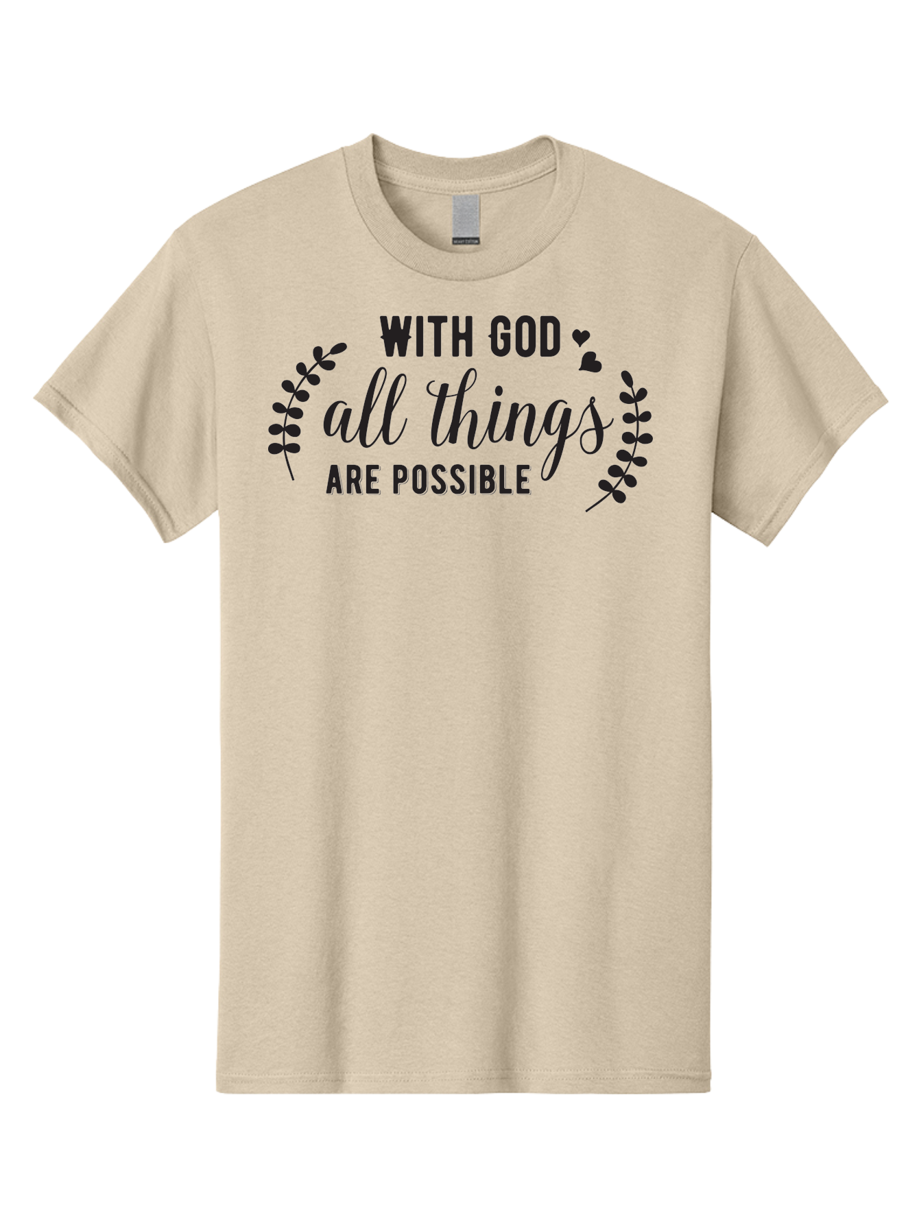 With-God-All-Things-Are-Possible Men'S Graphic Tee, 100% Cotton, Comfortable Casual Summer Wear, Machine Washable, Inspirational Quote, Motivational Phrase, Faith-Based Graphics, Floral Design Elements, Positive Affirmation, Heart Symbols, Aad316 23