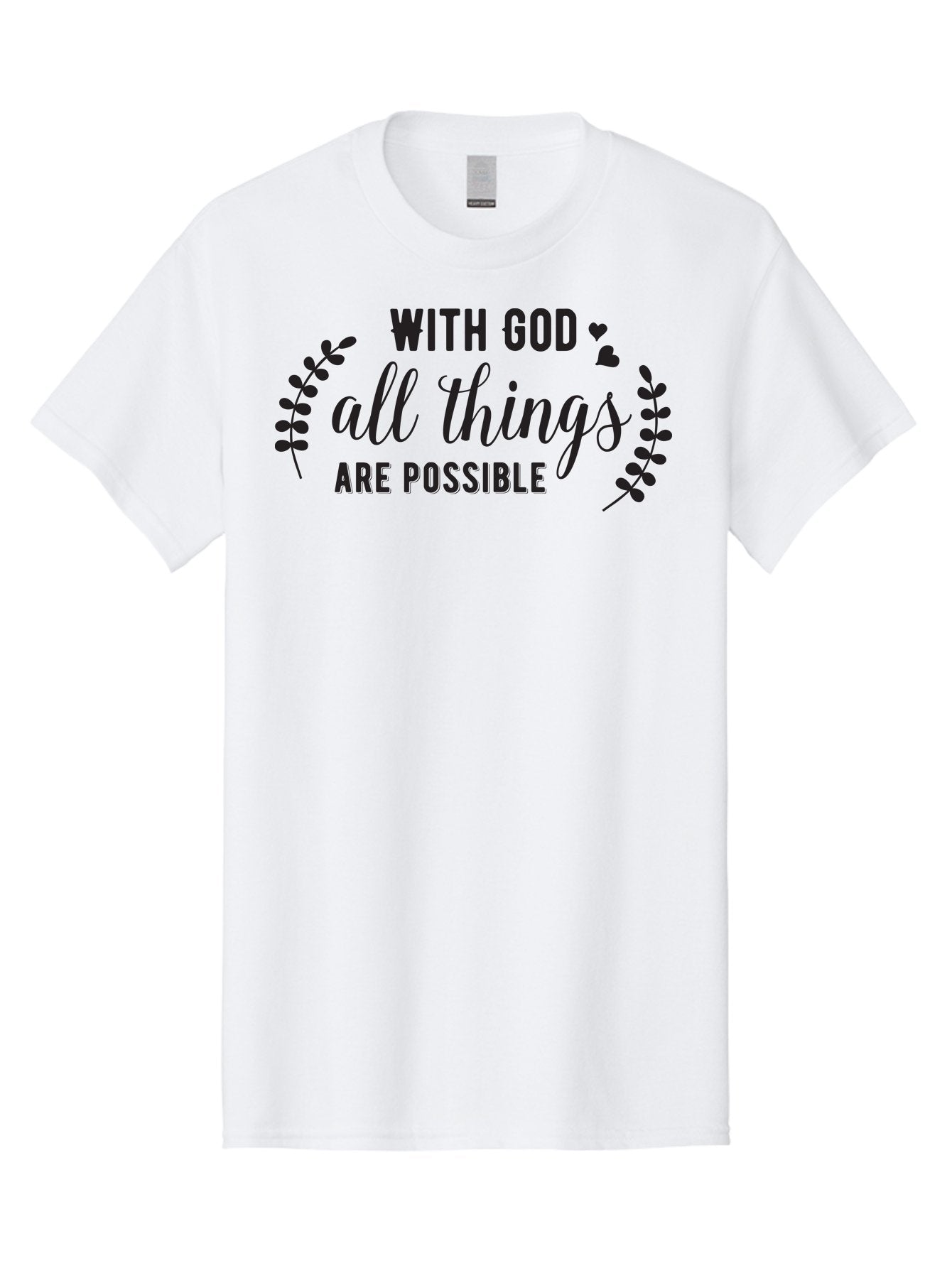 With-God-All-Things-Are-Possible Men'S Graphic Tee, 100% Cotton, Comfortable Casual Summer Wear, Machine Washable, Inspirational Quote, Motivational Phrase, Faith-Based Graphics, Floral Design Elements, Positive Affirmation, Heart Symbols, Aad316 8