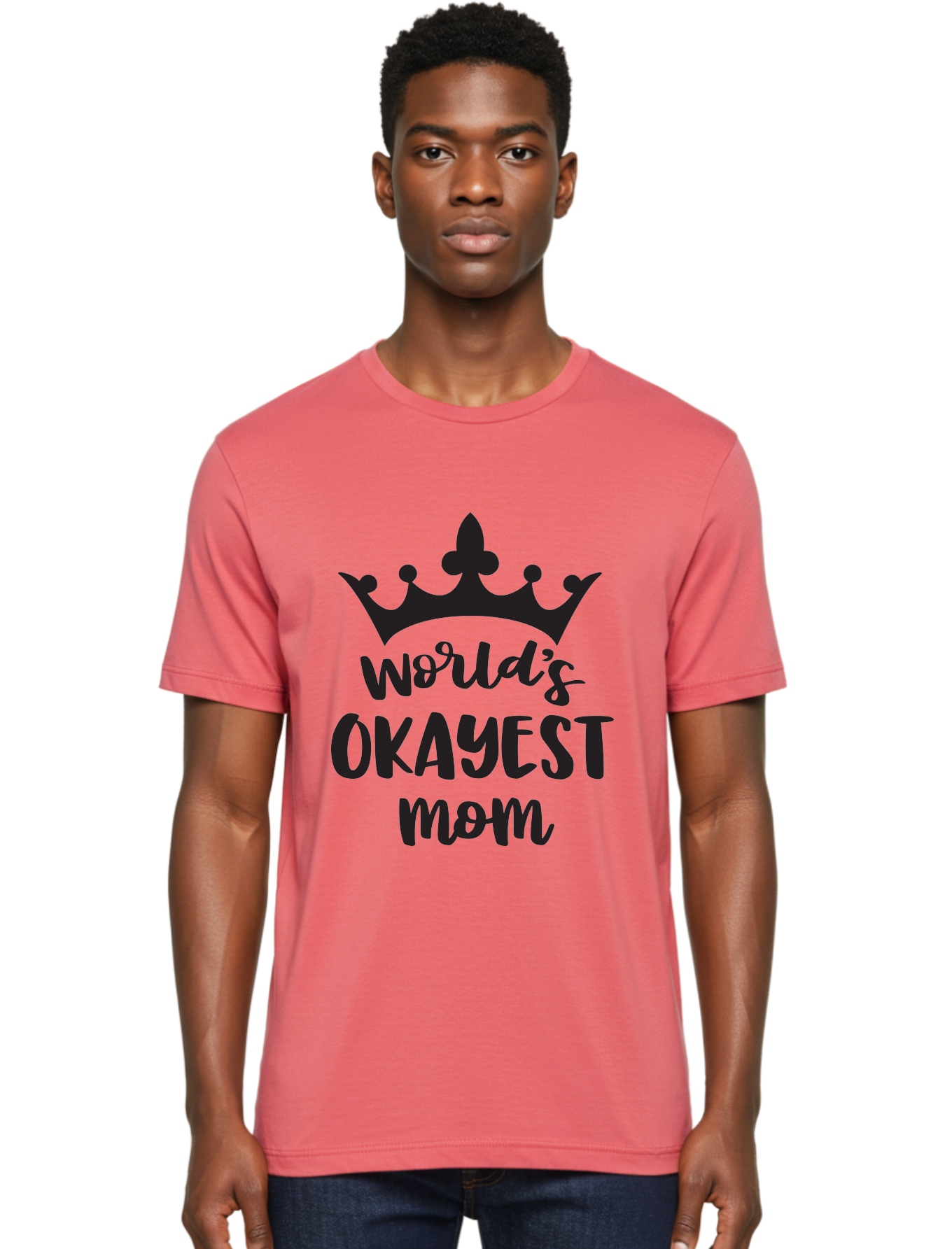World-S-Okayest-Mom Men'S Graphic Tee, 100% Cotton, Comfortable Casual Summer Wear, Machine Washable, Funny Mom Quote, Okayest Mom, Mother'S Day Gift, Mom Humor, Crown Design, Playful Typography, Mom'S Day, Funny Crown Aad317 10