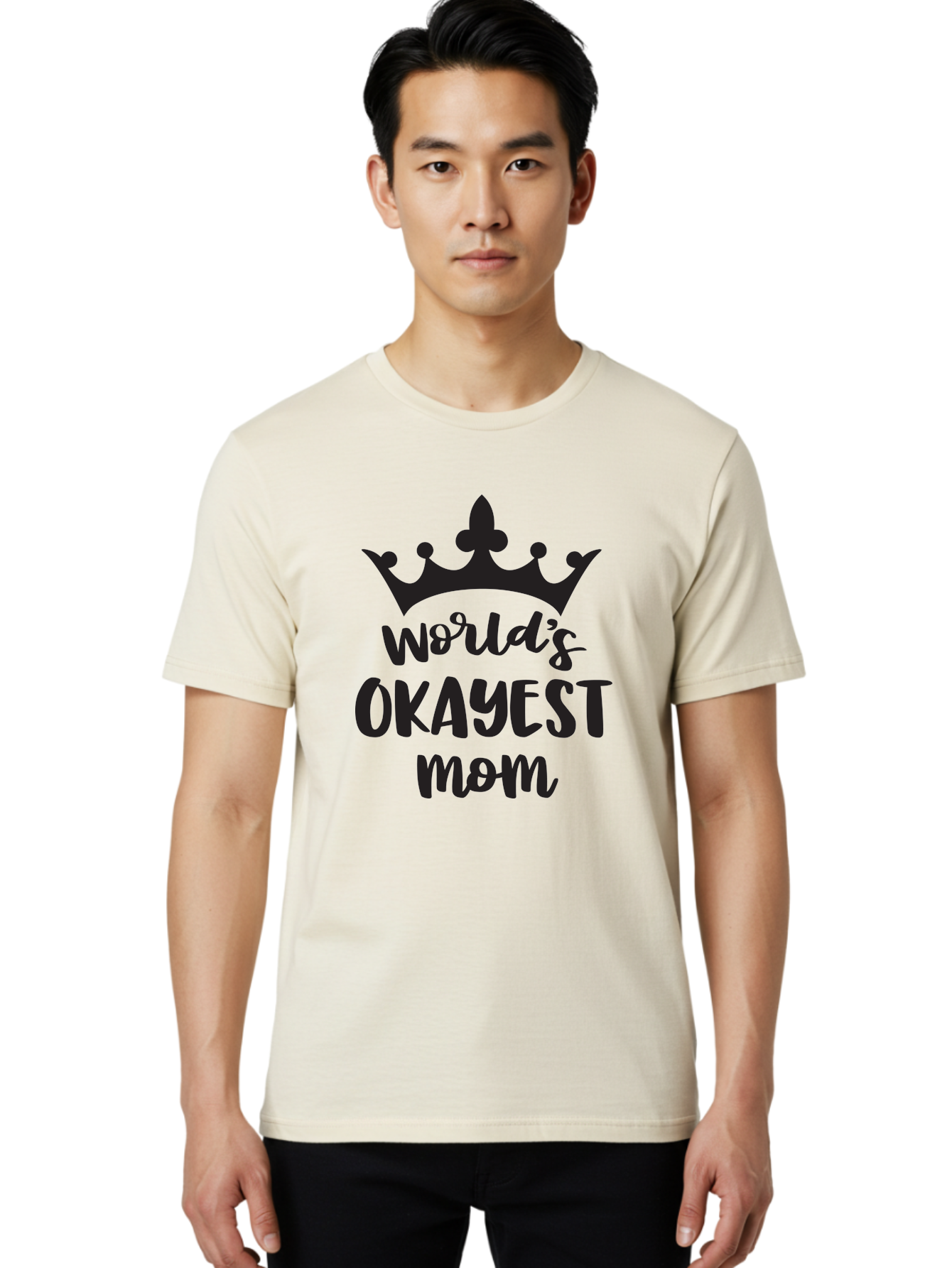 World-S-Okayest-Mom Men'S Graphic Tee, 100% Cotton, Comfortable Casual Summer Wear, Machine Washable, Funny Mom Quote, Okayest Mom, Mother'S Day Gift, Mom Humor, Crown Design, Playful Typography, Mom'S Day, Funny Crown Aad317 6