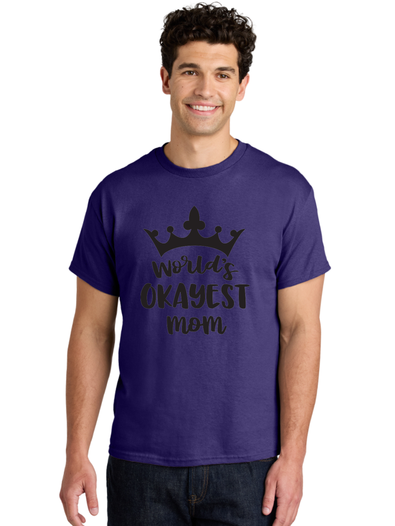 World-S-Okayest-Mom Men'S Graphic Tee, 100% Cotton, Comfortable Casual Summer Wear, Machine Washable, Funny Mom Quote, Okayest Mom, Mother'S Day Gift, Mom Humor, Crown Design, Playful Typography, Mom'S Day, Funny Crown Aad317 26
