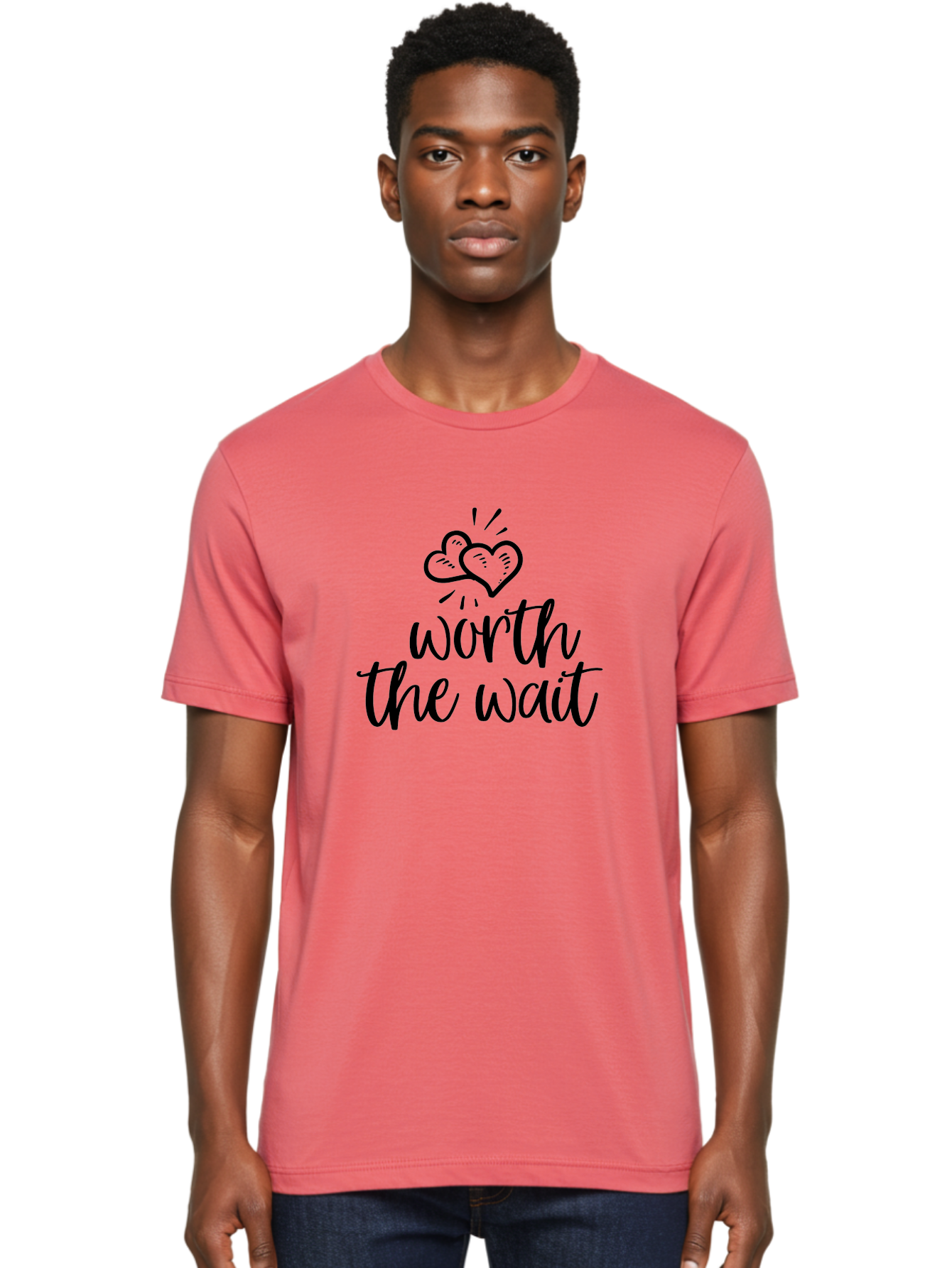 Worth-The-Wait Men'S Graphic Tee, 100% Cotton, Comfortable Casual Summer Wear, Machine Washable, Handwritten Worth The Wait, Positive Affirmations, Motivational Quotes, Love Hearts, Inspirational Messages, Heartfelt Wishes, Waiting Is Worth It Aad319 6