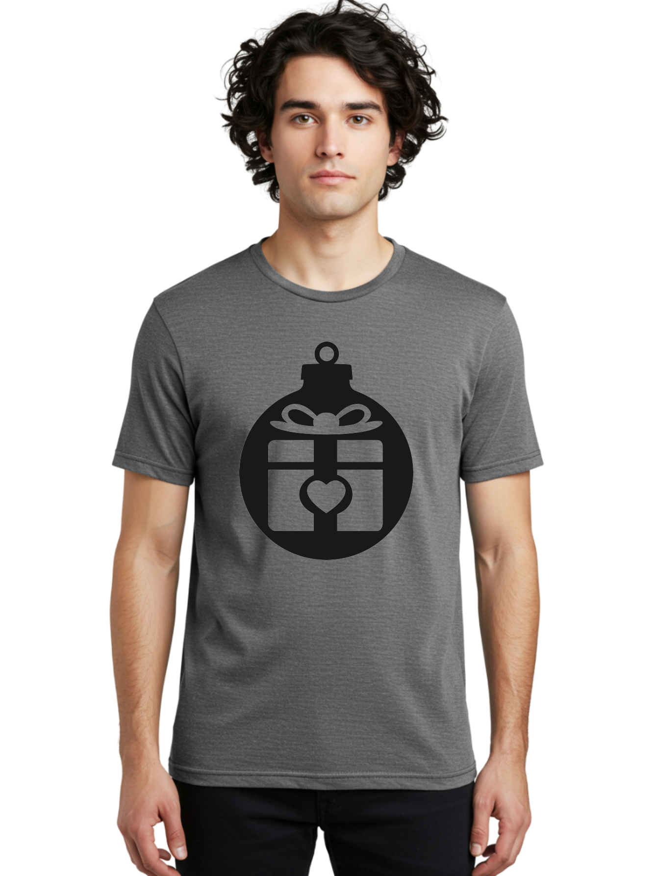 Wrapped-Gift-Ornament-1 Men'S Graphic Tee, 100% Cotton, Comfortable Casual Summer Wear, Machine Washable, Gift Box With A Bow, Heart-Shaped Decoration, Christmas Ornament, Festive Symbol, Holiday Gift Idea, Present With A Heart Aad320