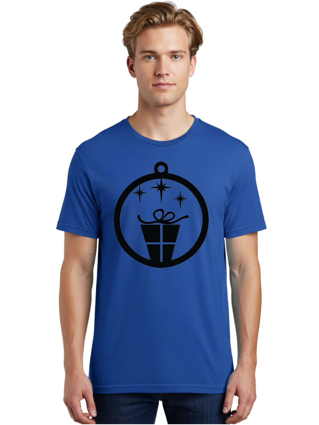 Wrapped-Gift-Ornament Men'S Graphic Tee, 100% Cotton, Comfortable Casual Summer Wear, Machine Washable, Gift Box, Ornament, Stars, Festive Design, Holiday Decoration, Gift Giving, Christmas Symbol, Celebration, Wrapping, Present Aad321 8