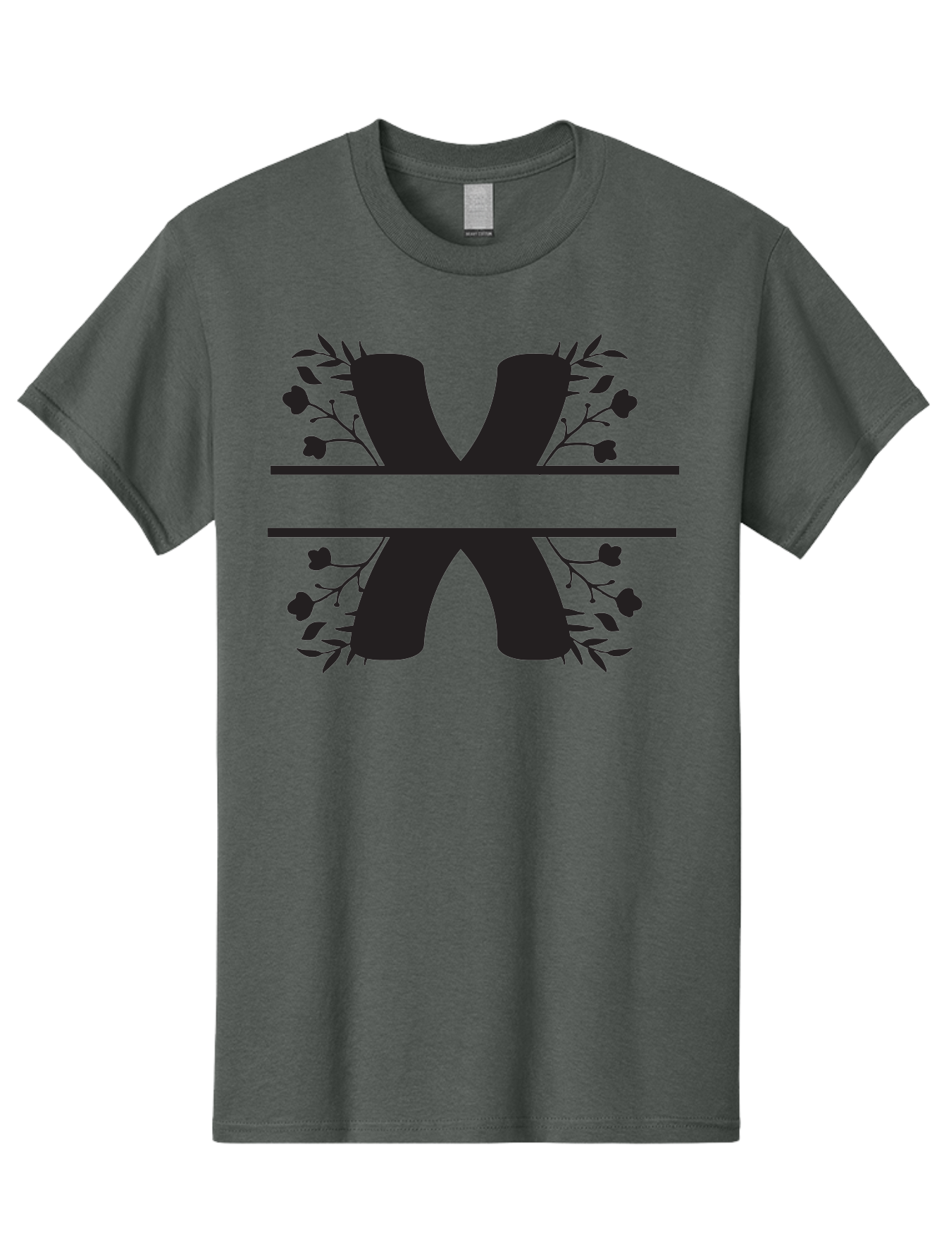 X Men'S Graphic Tee, 100% Cotton, Comfortable Casual Summer Wear, Machine Washable, Stylish X, Floral Design, Black Silhouette, Leaves And Flowers, Bold Typography, Modern Graphic, Decorative Lettering Aad323