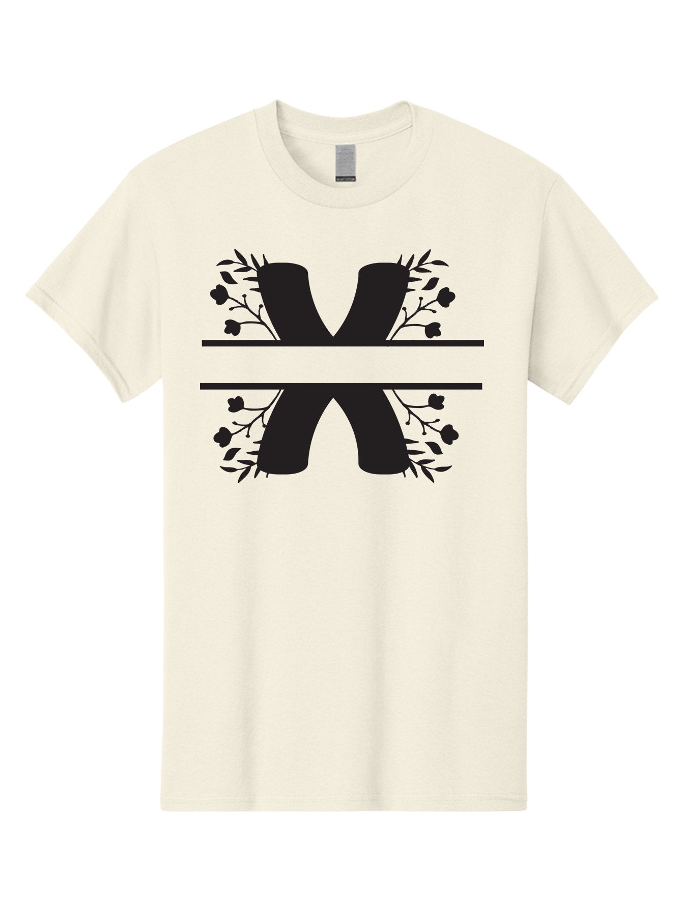 X Men'S Graphic Tee, 100% Cotton, Comfortable Casual Summer Wear, Machine Washable, Stylish X, Floral Design, Black Silhouette, Leaves And Flowers, Bold Typography, Modern Graphic, Decorative Lettering Aad323 5