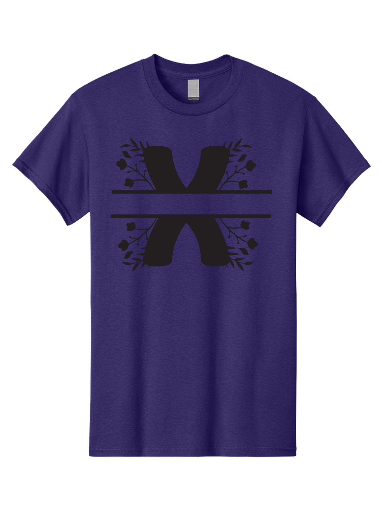 X Men'S Graphic Tee, 100% Cotton, Comfortable Casual Summer Wear, Machine Washable, Stylish X, Floral Design, Black Silhouette, Leaves And Flowers, Bold Typography, Modern Graphic, Decorative Lettering Aad323
