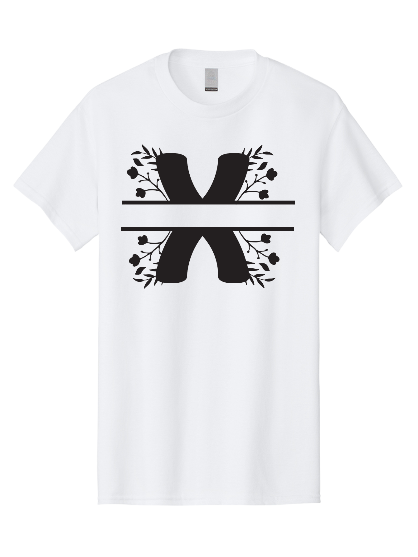 X Men'S Graphic Tee, 100% Cotton, Comfortable Casual Summer Wear, Machine Washable, Stylish X, Floral Design, Black Silhouette, Leaves And Flowers, Bold Typography, Modern Graphic, Decorative Lettering Aad323 25