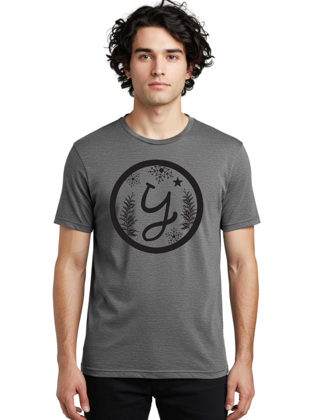 Y Men'S Graphic Tee, 100% Cotton, Comfortable Casual Summer Wear, Machine Washable, Christmas Decoration, Festive Design, Snowflakes, Star, Holiday Theme, Winter Wonderland, Y Logo, Seasonal Graphics, Festive Typography Aad324 14