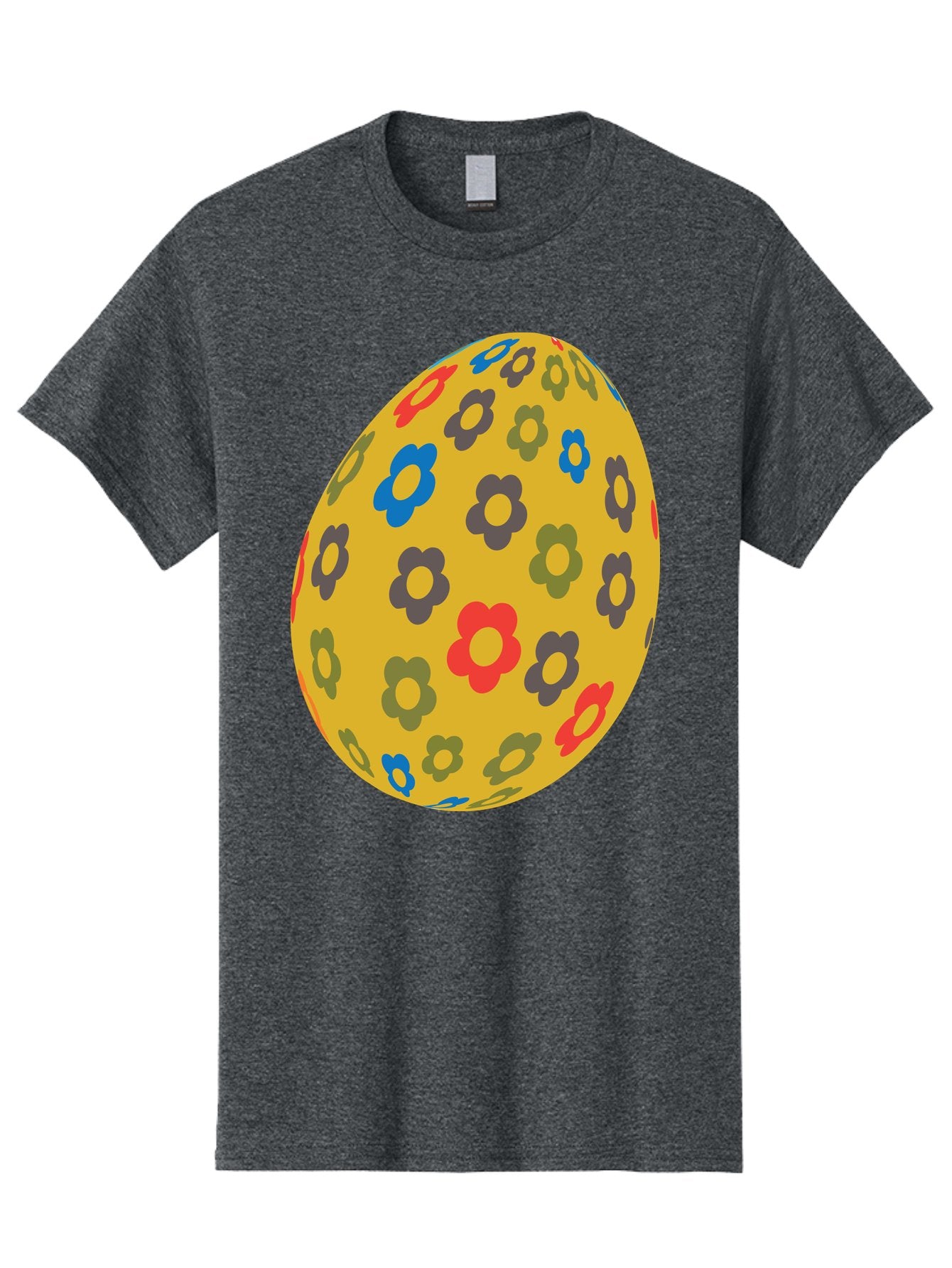 Yellow-Easter-Egg Men'S Graphic Tee, 100% Cotton, Comfortable Casual Summer Wear, Machine Washable, Easter Egg, Floral Pattern, Yellow Background, Colorful Flowers, Red, Blue, Purple, Green Hues, Spring Decoration, Festive Design, Aad325